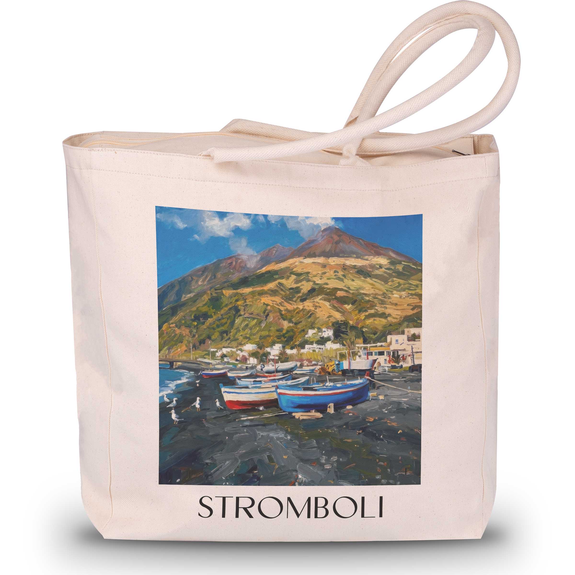Stromboli Shopping Tasche - Italien - Italien Tote Bag - Einkaufstasche im Ölgemälde Stil