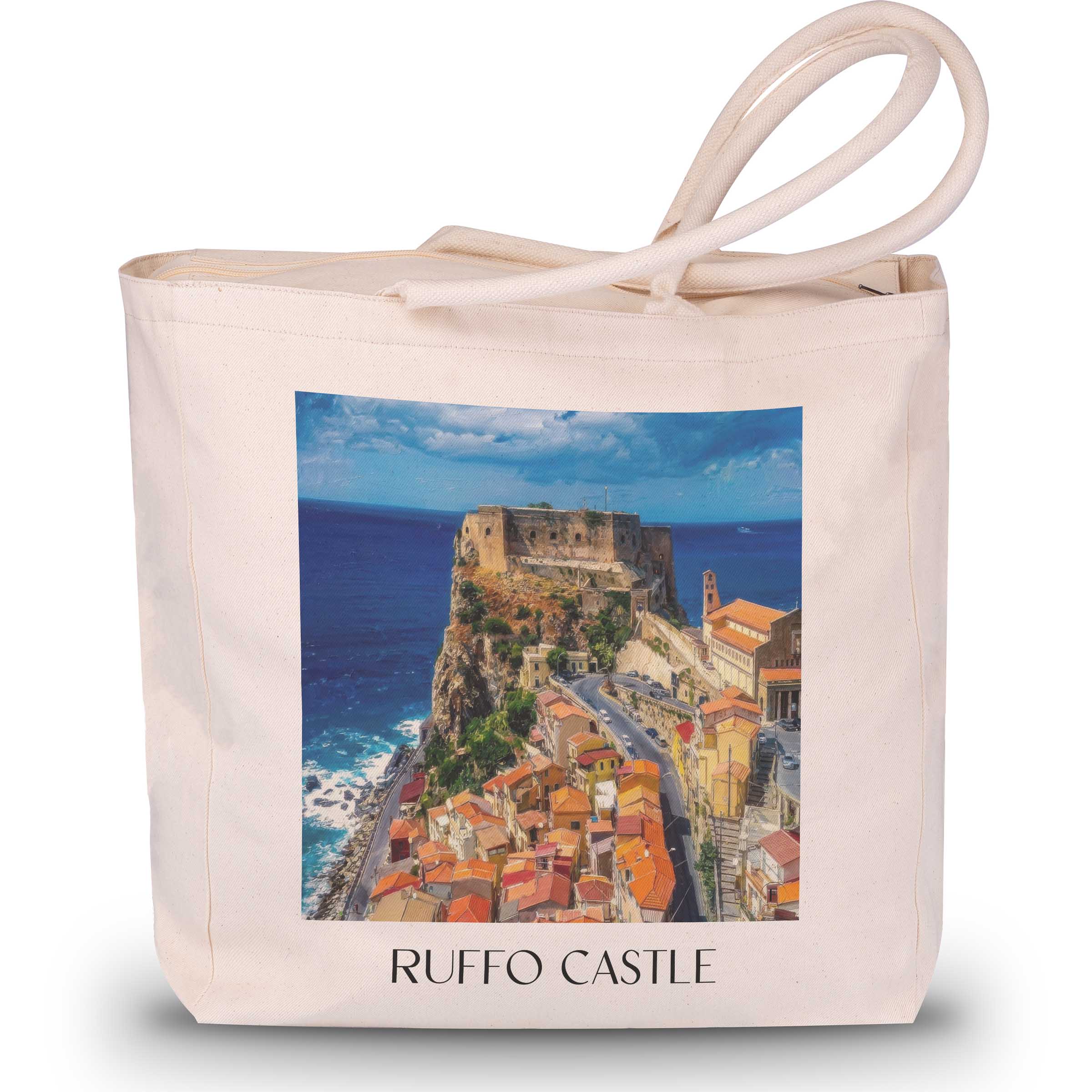 Burg Ruffo Shopping Tasche - Scilla - Italien Tote Bag - Einkaufstasche im Ölgemälde Stil
