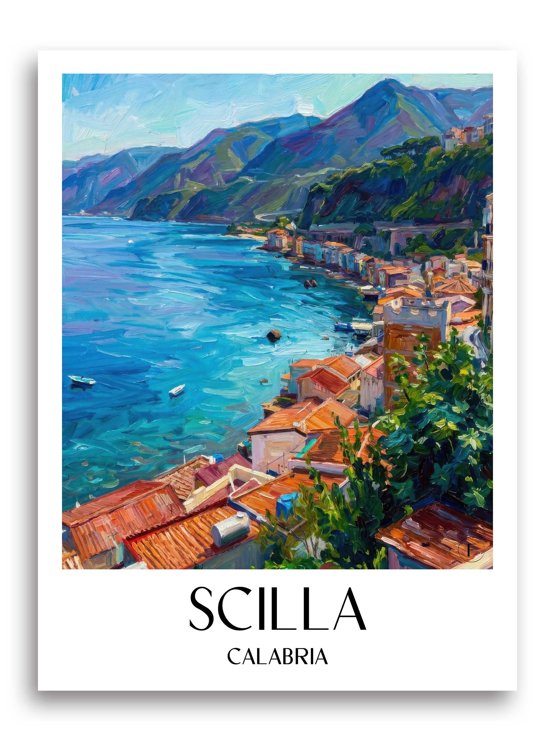 Scilla Poster - Kalabrien - Italien Kunstdruck - Ölgemälde von A4 bis A1