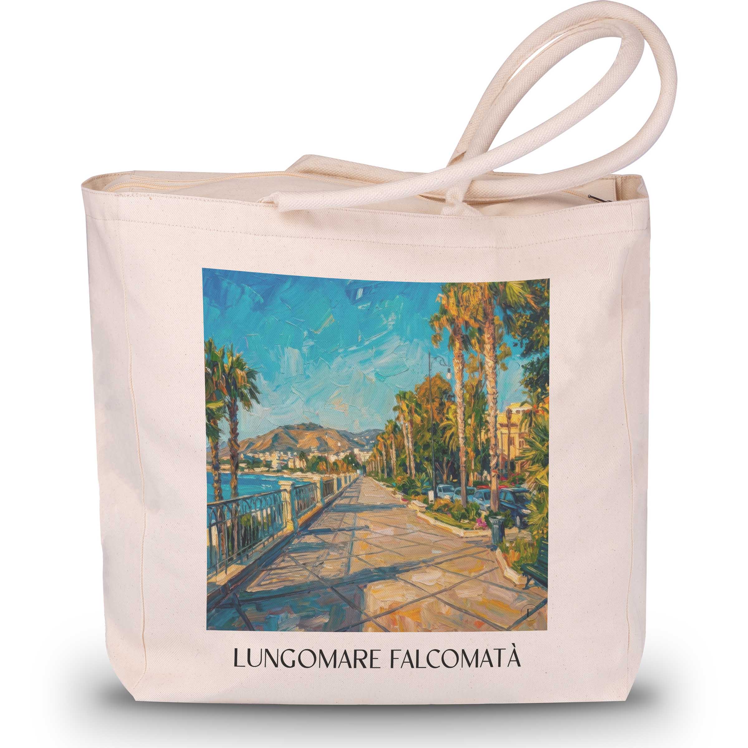 Lungomare Falcomatà Shopping Tasche - Reggio Calabria - Italien Tote Bag - Einkaufstasche im Ölgemälde Stil