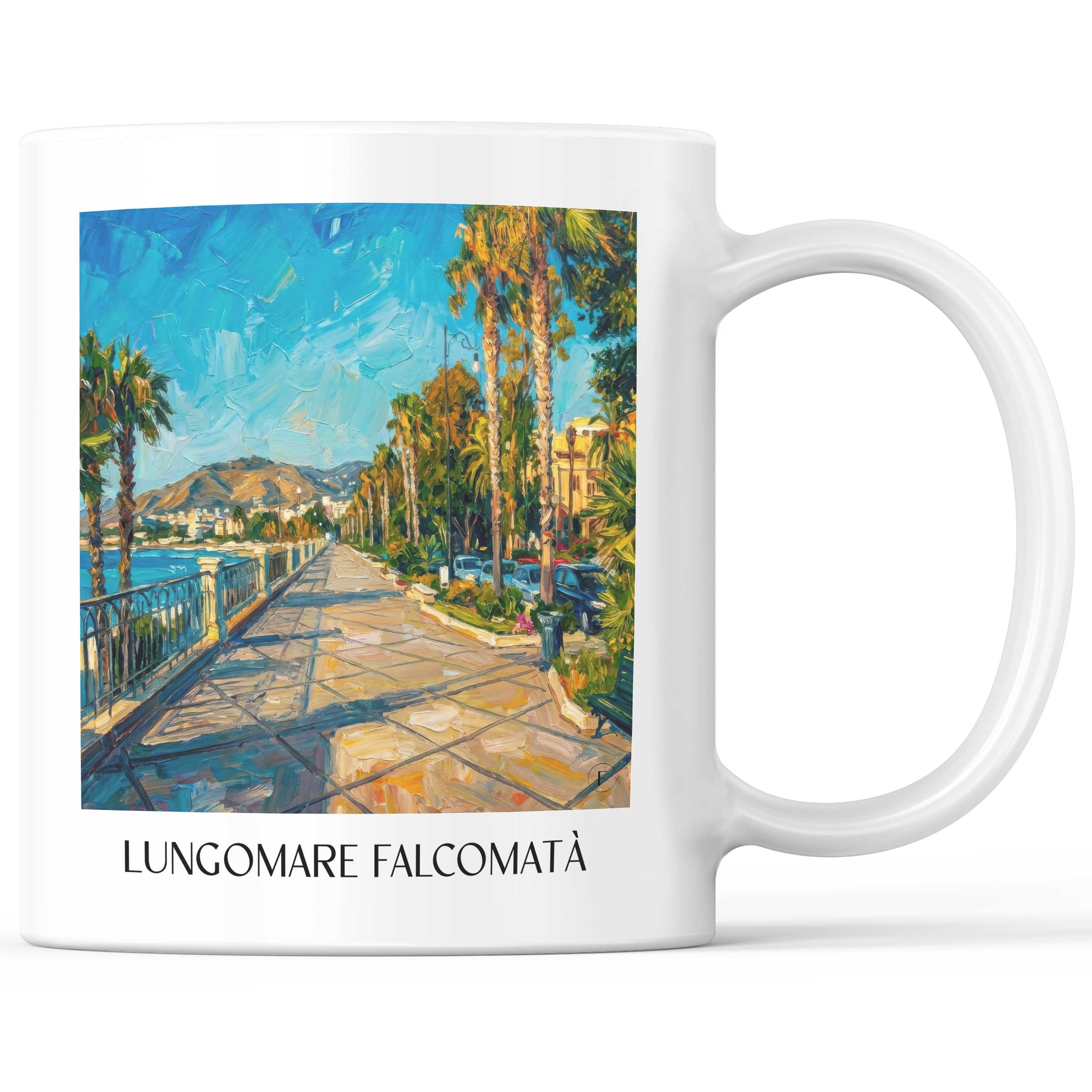 Lungomare Falcomatà Kaffeebecher - Reggio Calabria - Italien Becher - Kaffeetasse im Ölgemälde Stil