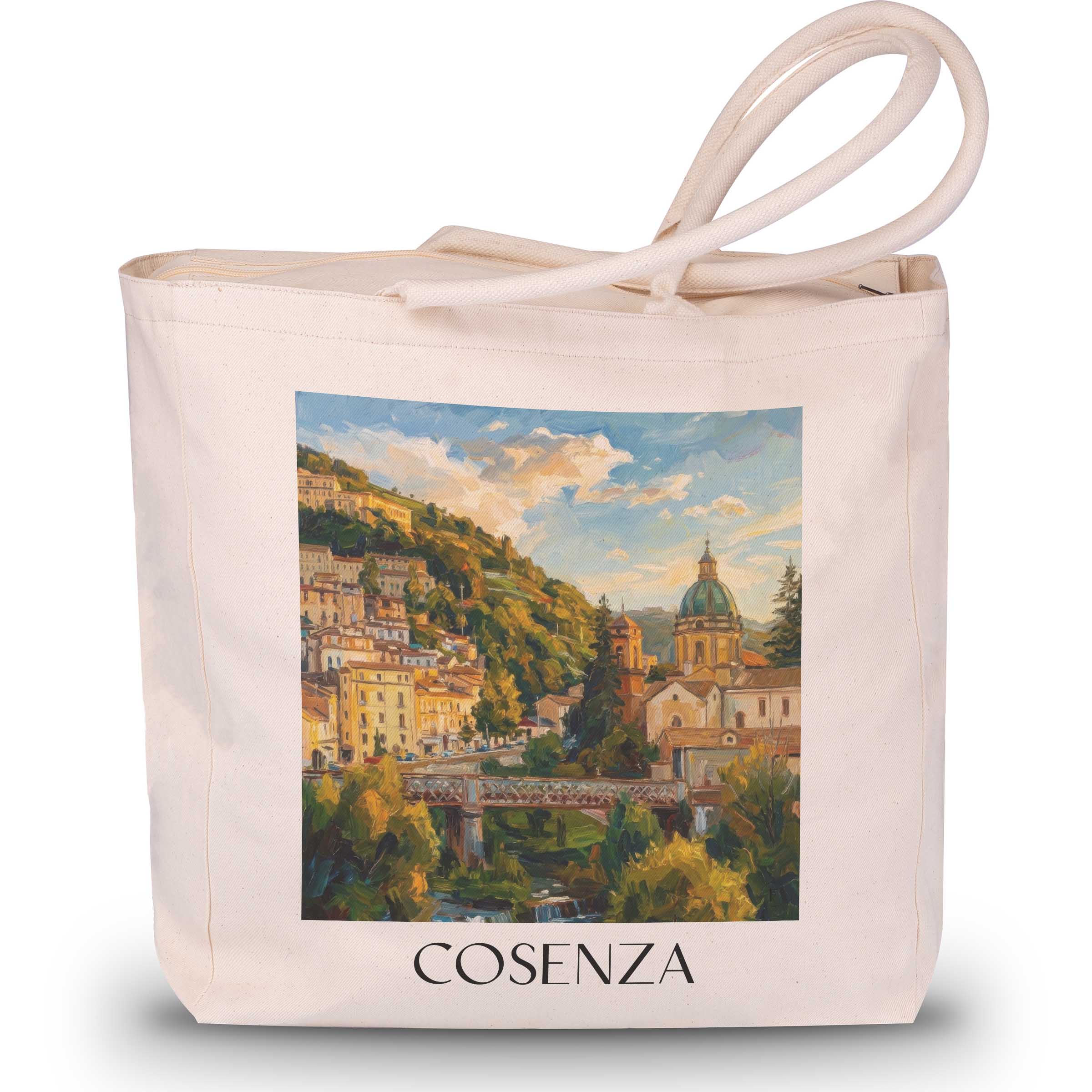 Cosenza Shopping Tasche - Kalabrien - Italien Tote Bag - Einkaufstasche im Ölgemälde Stil