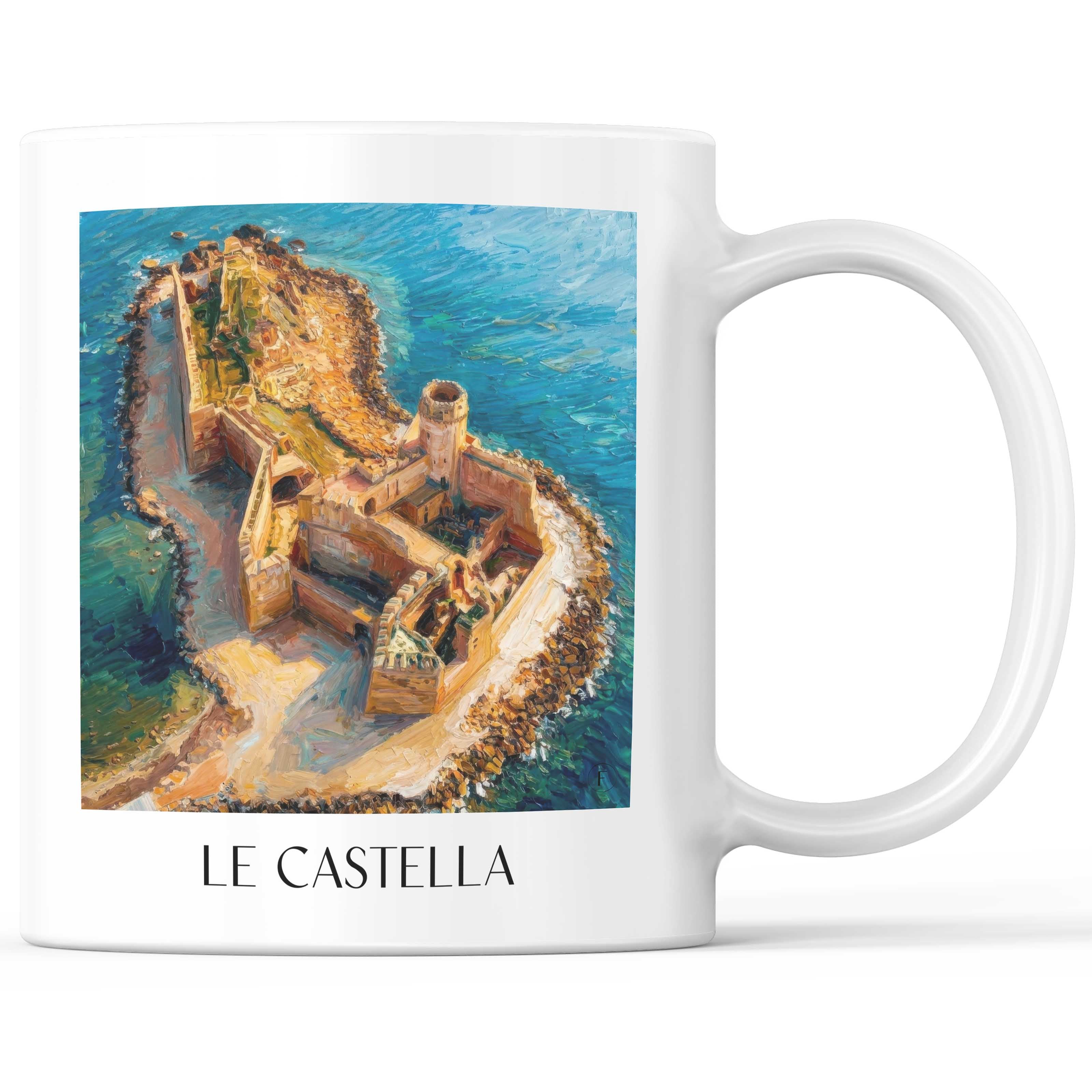 Le Castella Kaffeebecher - Kalabrien - Italien Becher - Kaffeetasse im Ölgemälde Stil