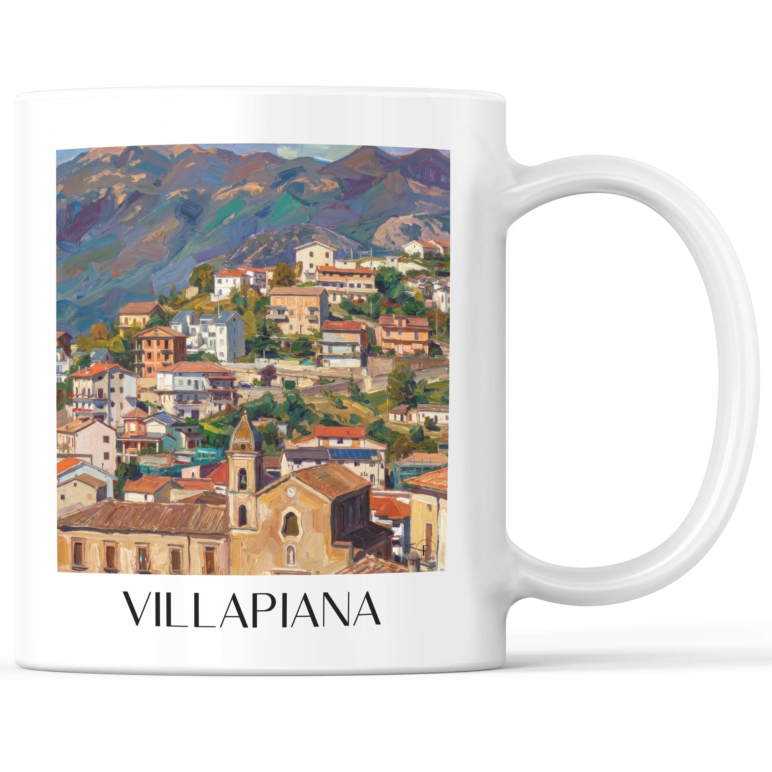 Villapiana Kaffeebecher - Kalabrien - Italien Becher - Kaffeetasse im Ölgemälde Stil