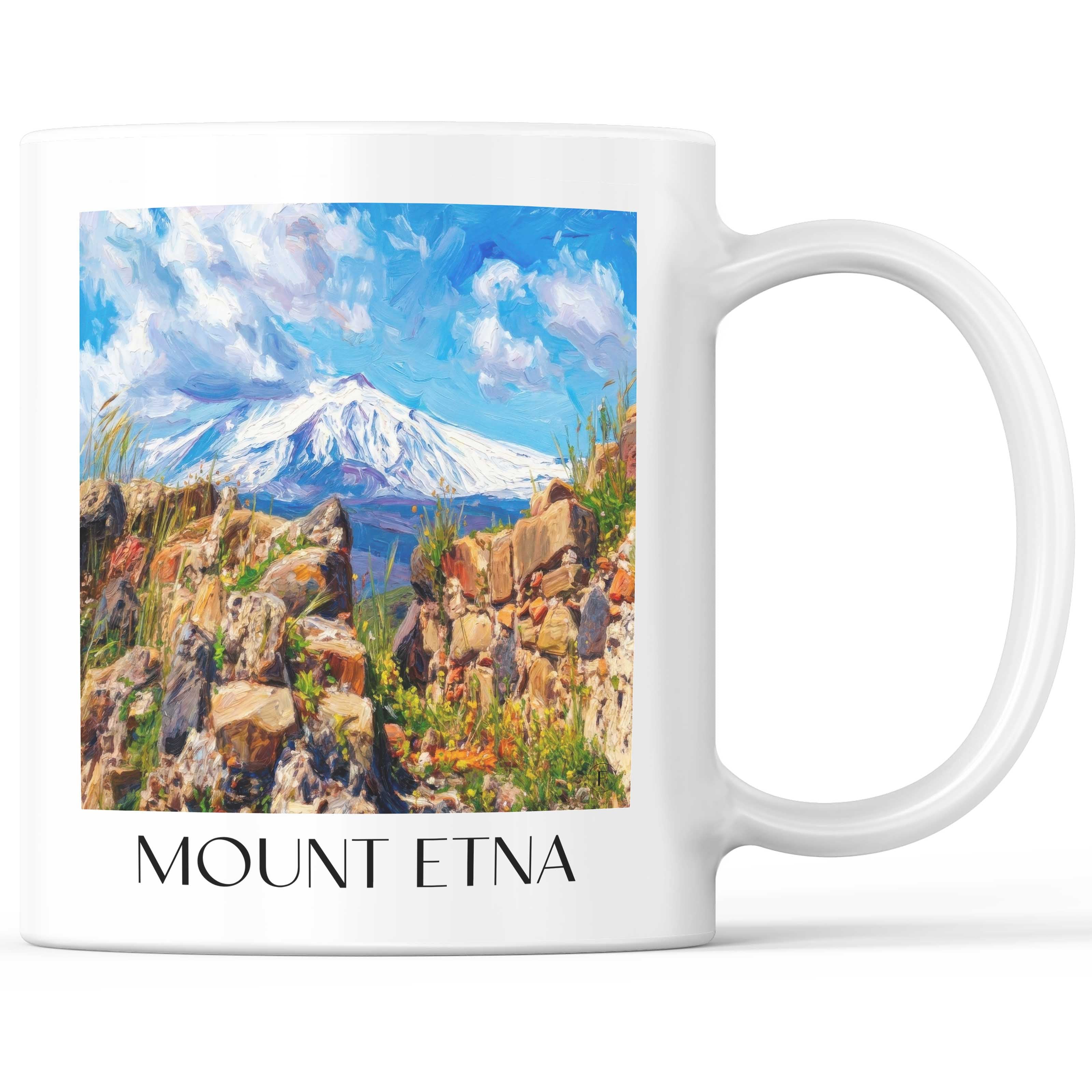 Ätna Kaffeebecher - Sizilien - Italien Becher - Kaffeetasse im Ölgemälde Stil