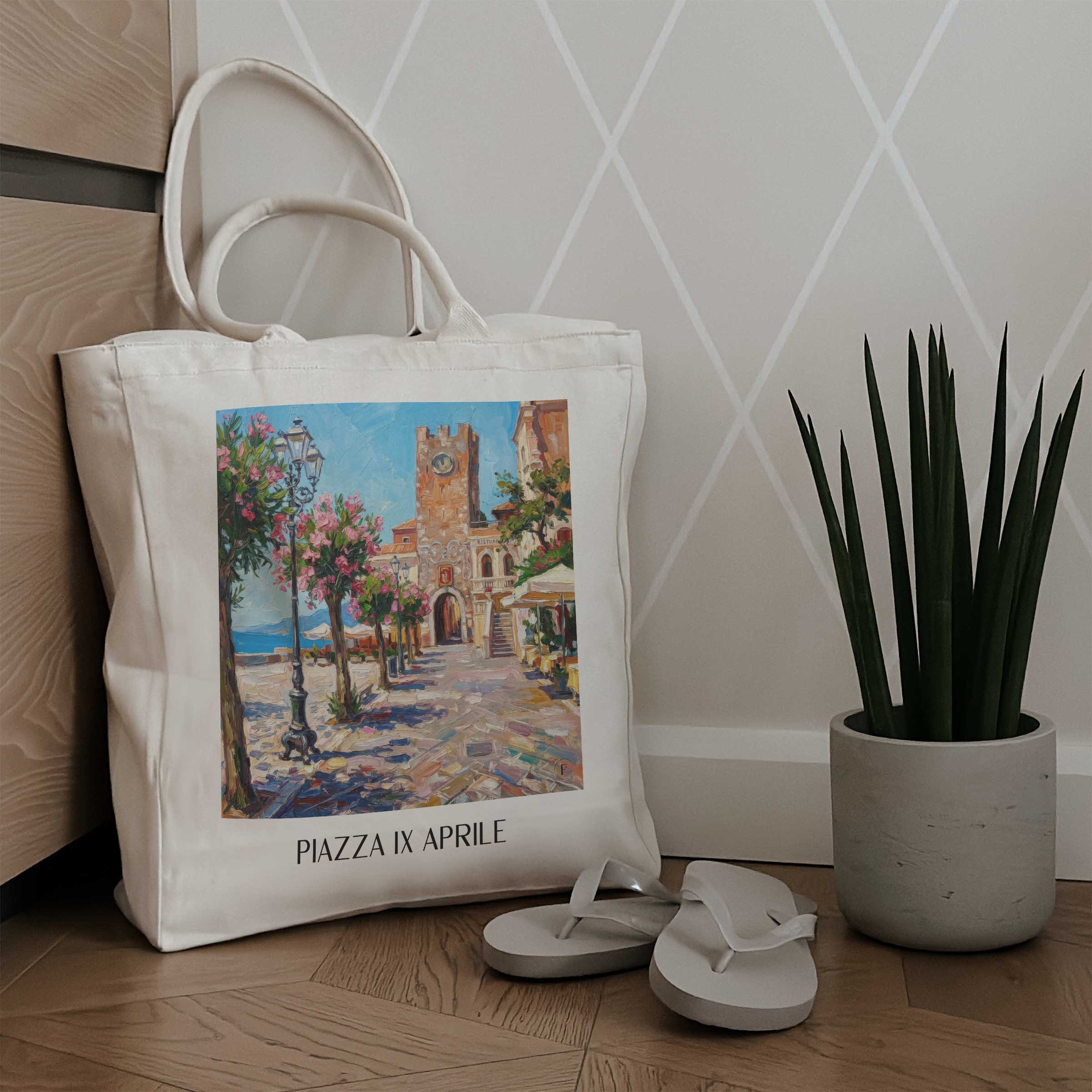 piazza-ix-aprile-taormina-italien-einkaufstasche-oil-painting-oelgemaelde