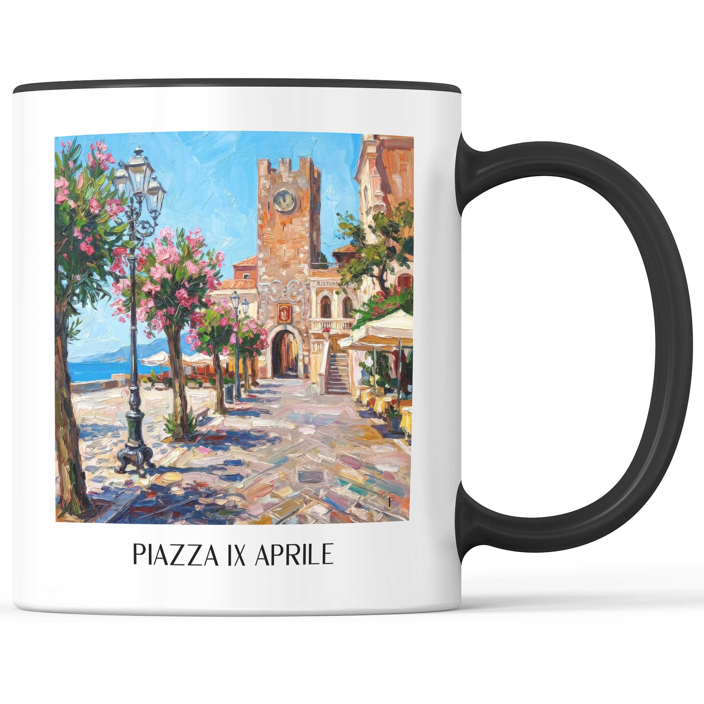 Piazza IX Aprile Kaffeebecher - Taormina - Italien Becher - Kaffeetasse im Ölgemälde Stil