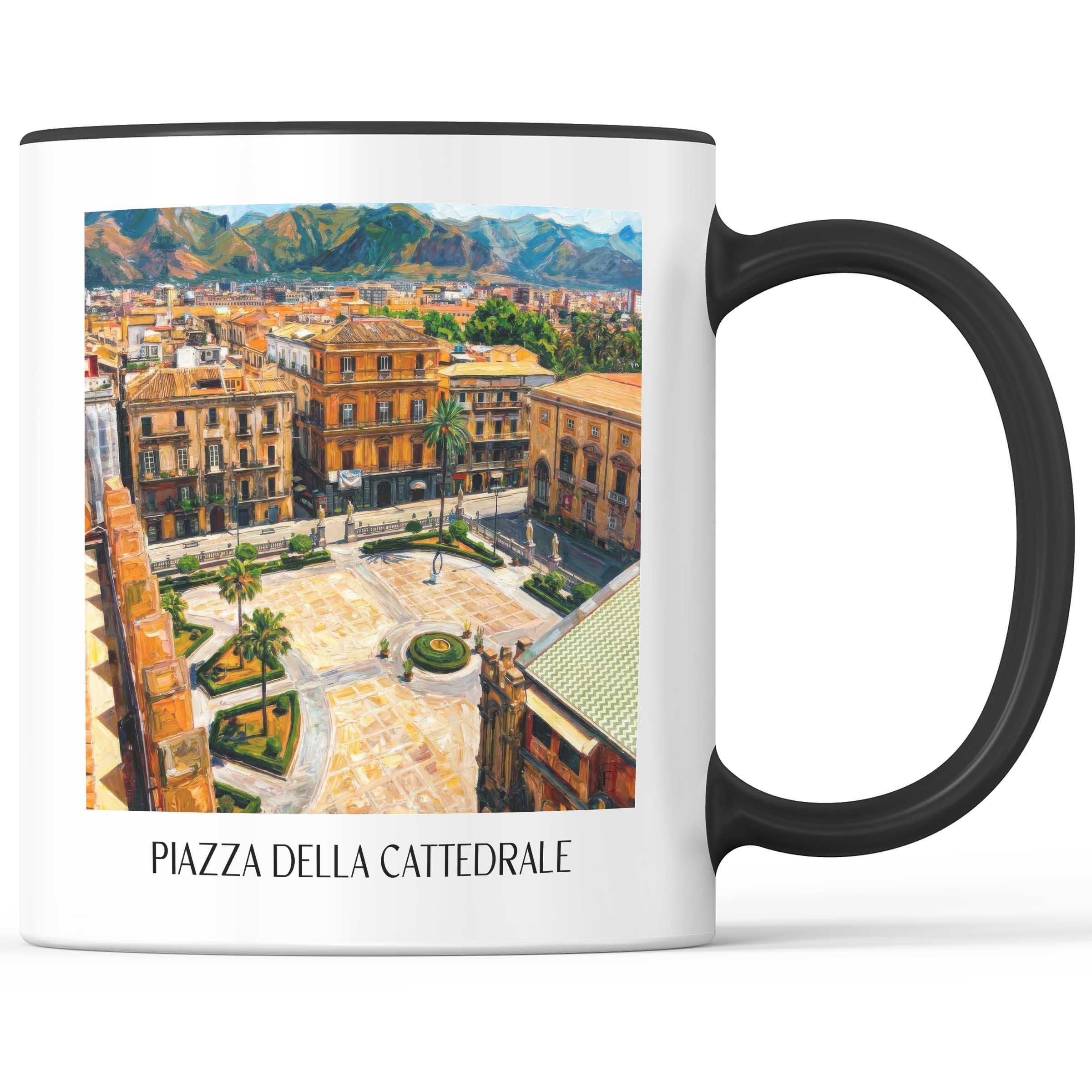 Piazza della Cattedrale Kaffeebecher - Palermo - Italien Becher - Kaffeetasse im Ölgemälde Stil