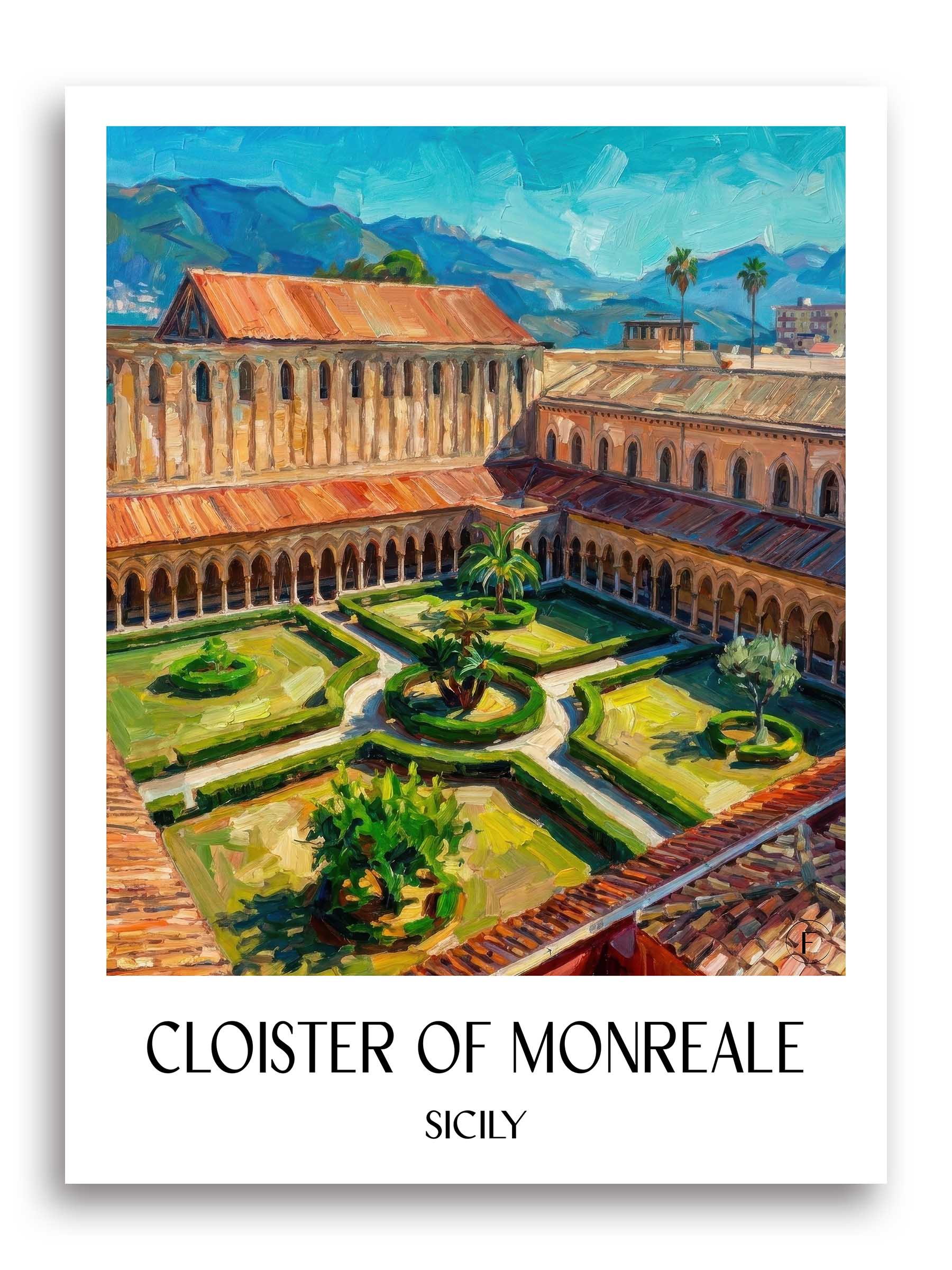 Kreuzgang von Monreale Poster - Sizilien - Italien Kunstdruck - Ölgemälde von A4 bis A1