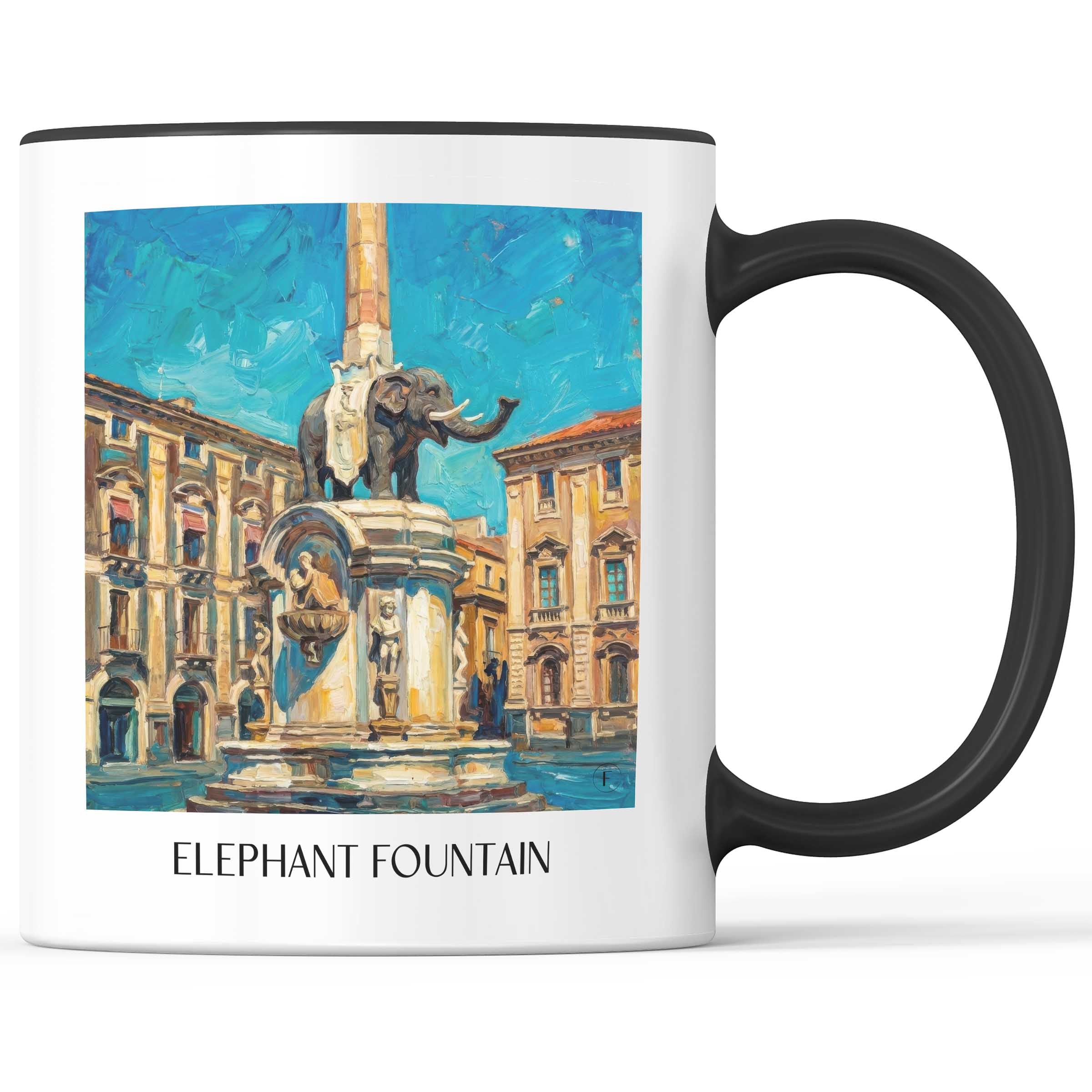 Elefantenbrunnen Kaffeebecher - Catania - Italien Becher - Kaffeetasse im Ölgemälde Stil