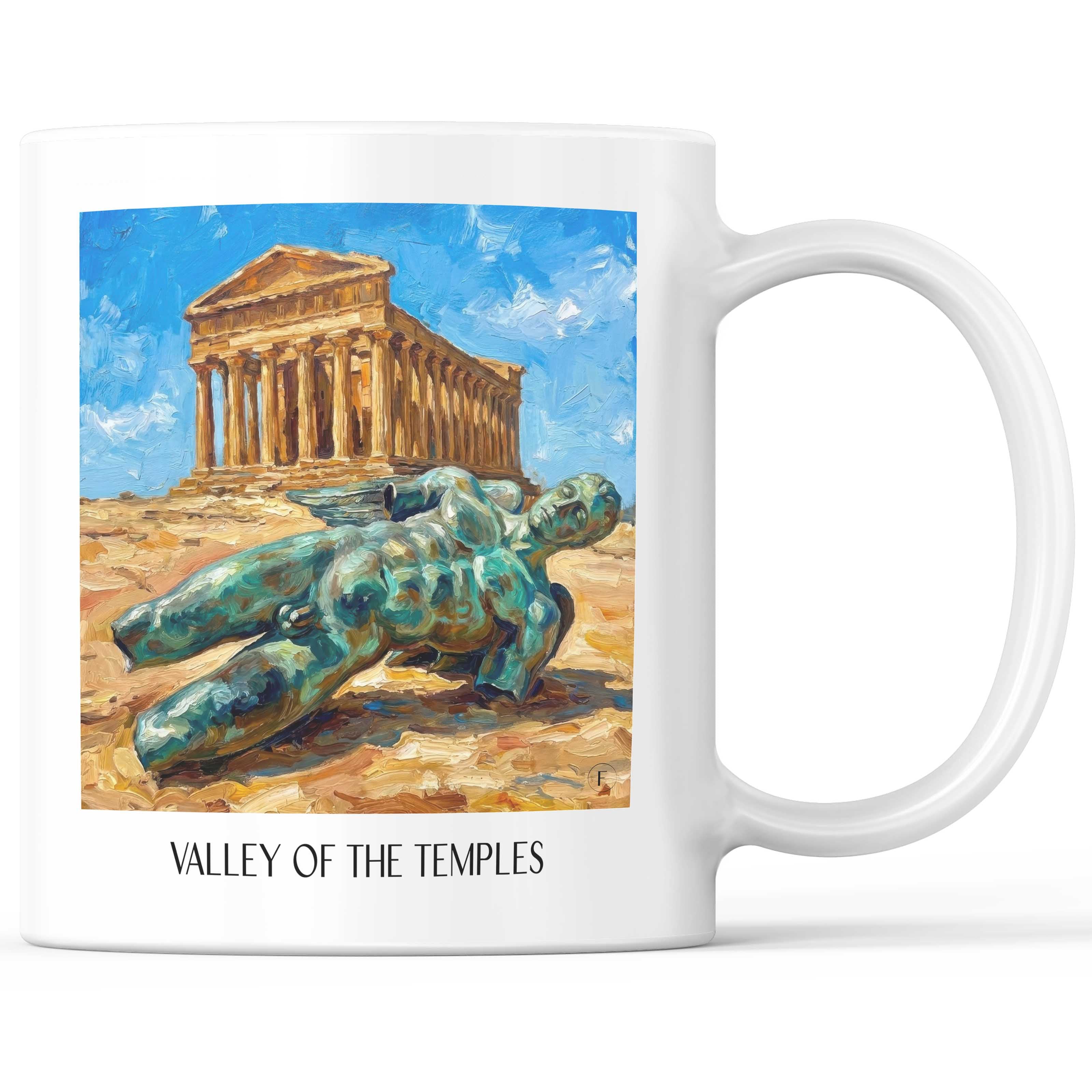 Tal der Tempel Kaffeebecher - Sizilien - Italien Becher - Kaffeetasse im Ölgemälde Stil
