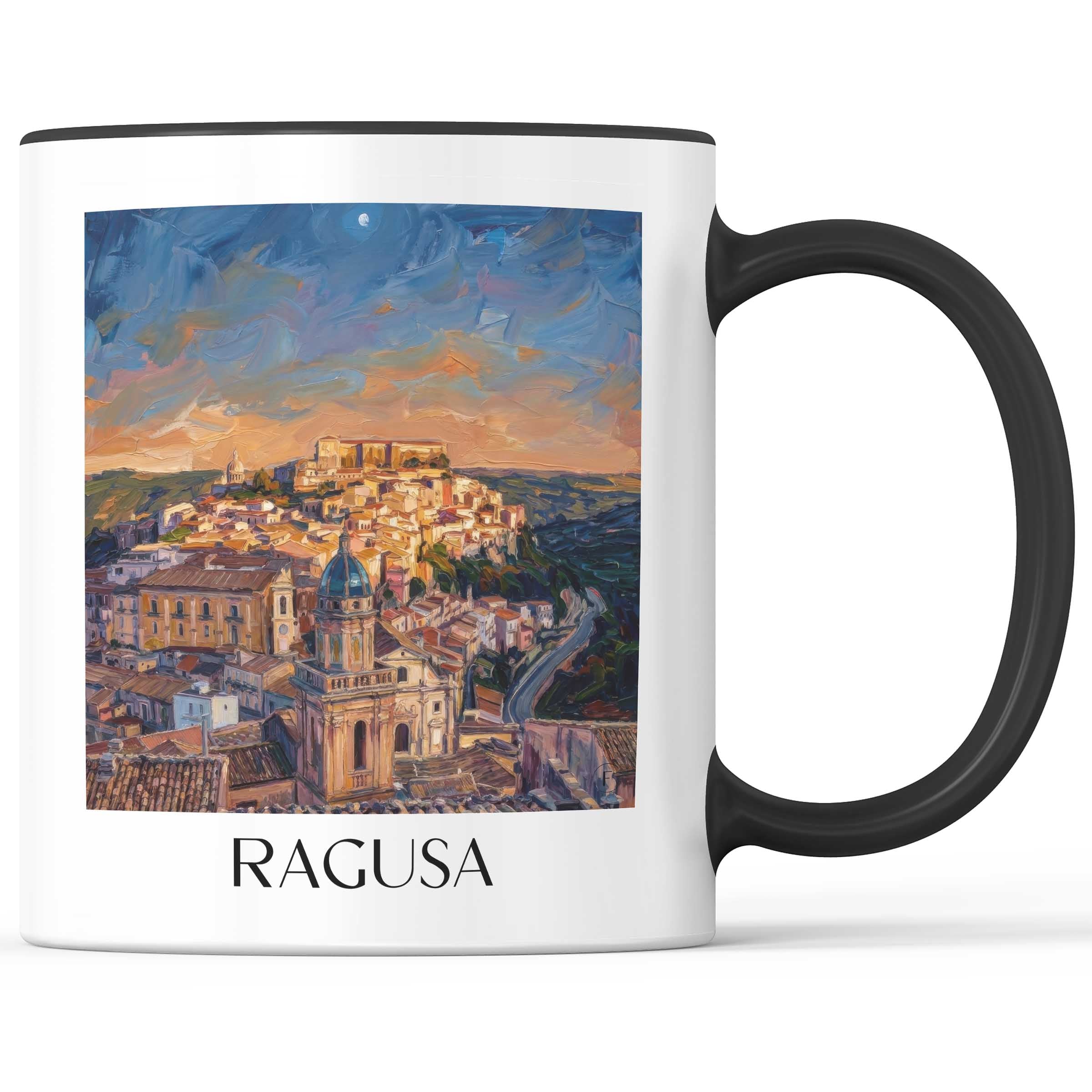 Ragusa Kaffeebecher - Sizilien - Italien Becher - Kaffeetasse im Ölgemälde Stil