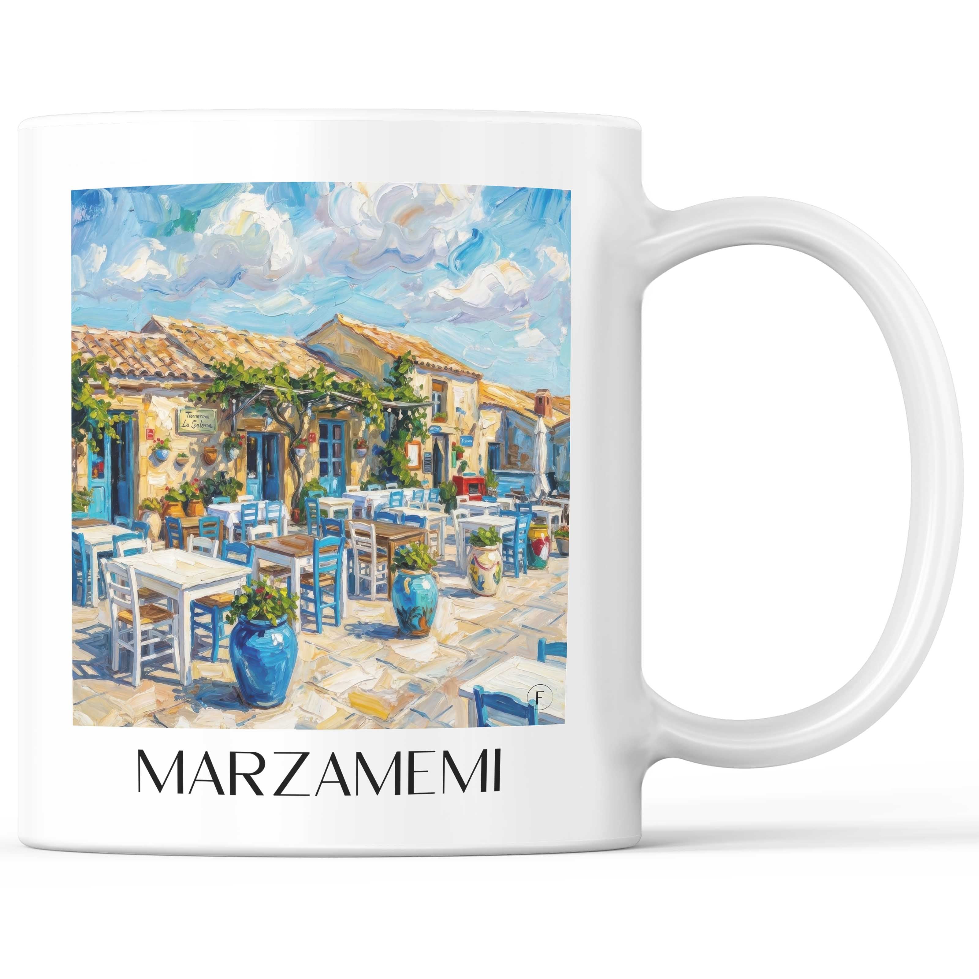 Marzamemi Kaffeebecher - Sizilien - Italien Becher - Kaffeetasse im Ölgemälde Stil