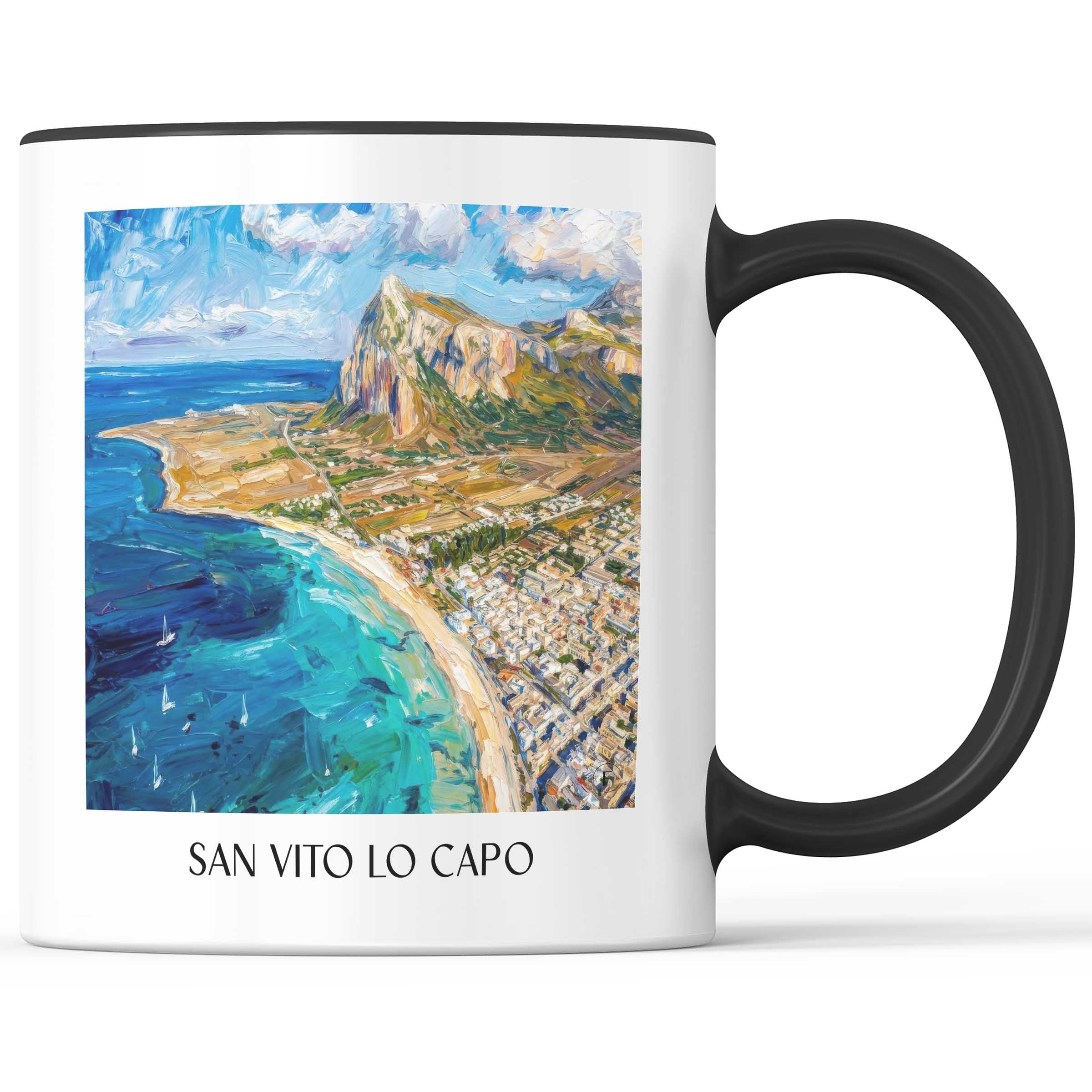 San Vito Lo Capo Kaffeebecher - Sizilien - Italien Becher - Kaffeetasse im Ölgemälde Stil