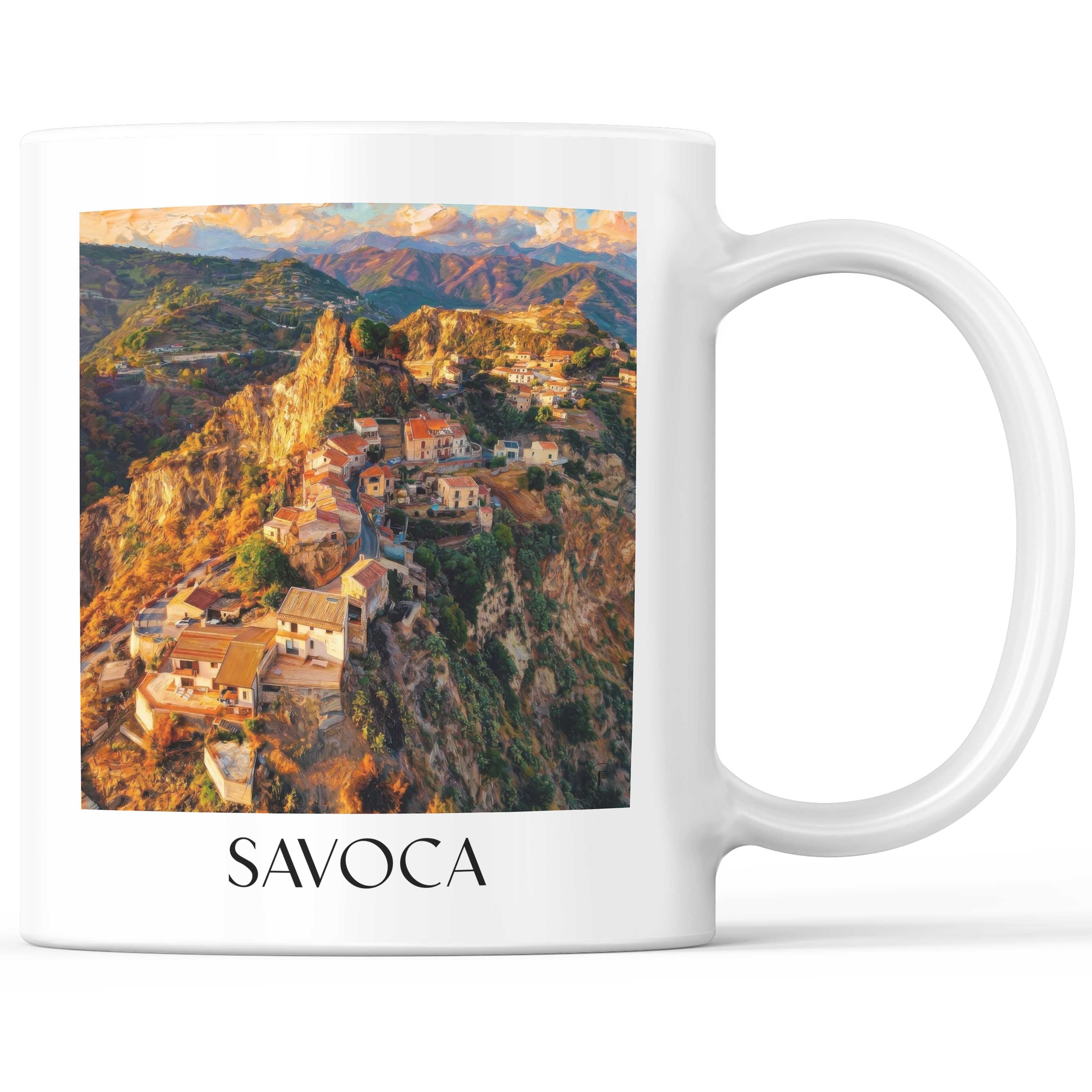 Savoca Kaffeebecher - Sizilien - Italien Becher - Kaffeetasse im Ölgemälde Stil