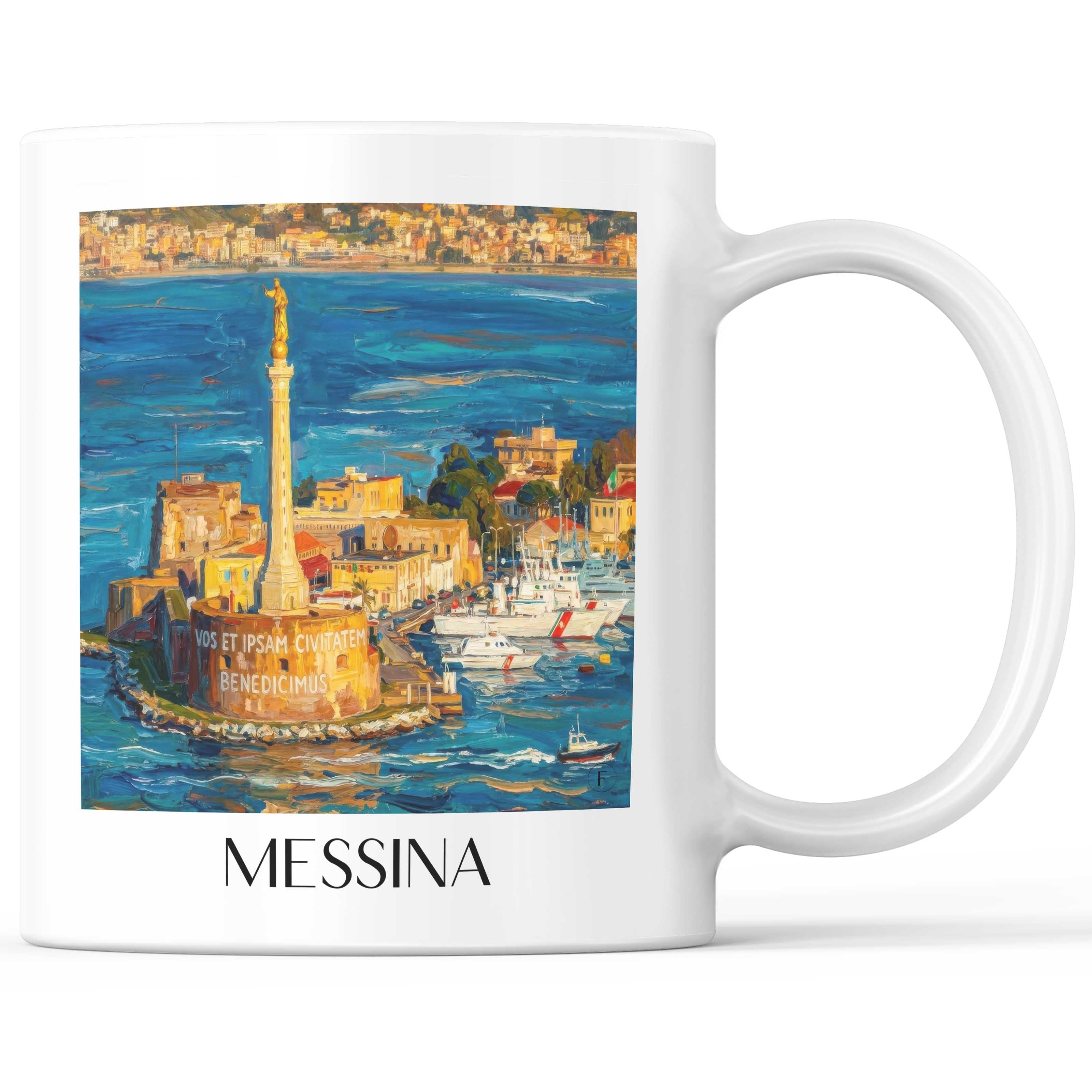 Messina Kaffeebecher - Sizilien - Italien Becher - Kaffeetasse im Ölgemälde Stil