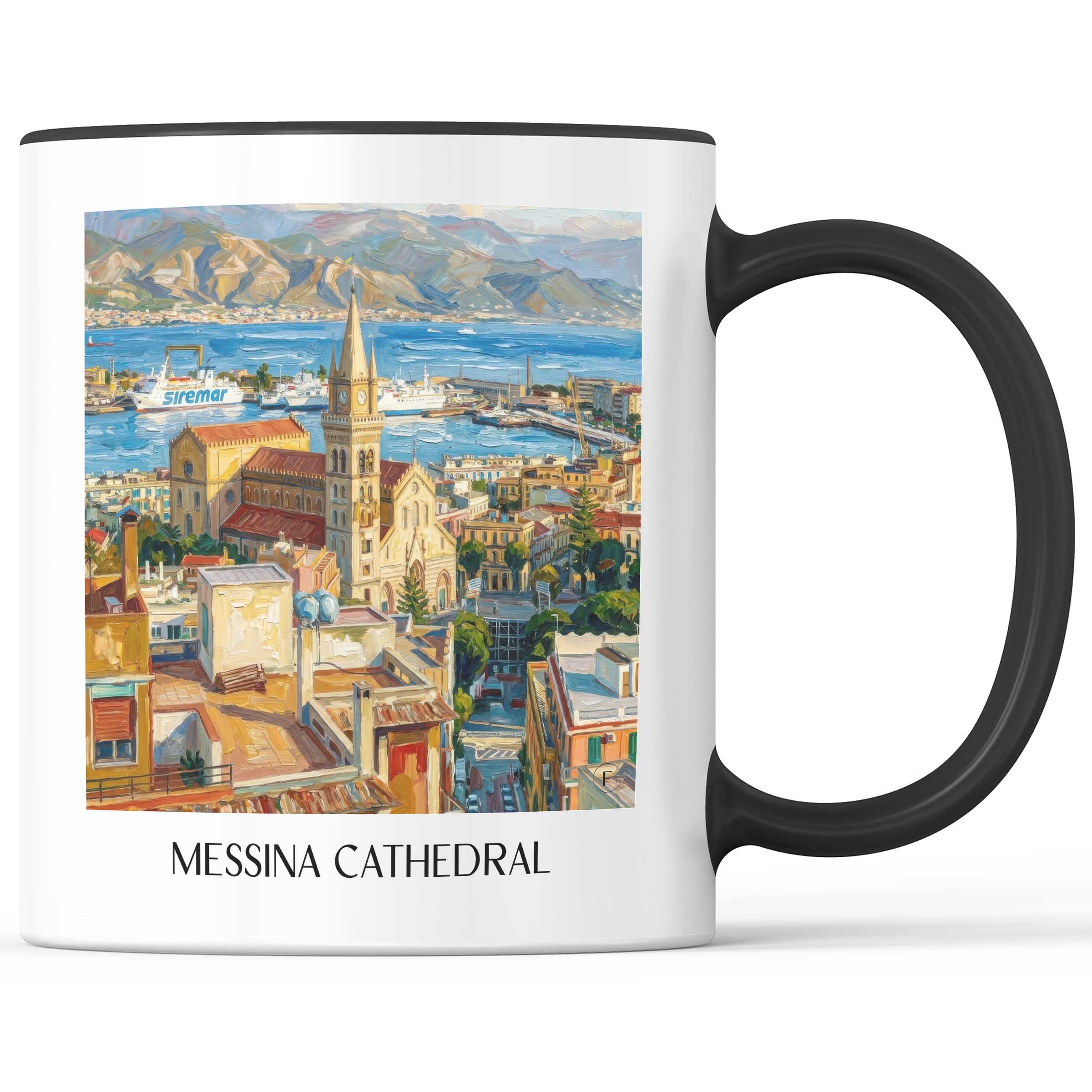 Kathedrale von Messina Kaffeebecher - Sizilien - Italien Becher - Kaffeetasse im Ölgemälde Stil