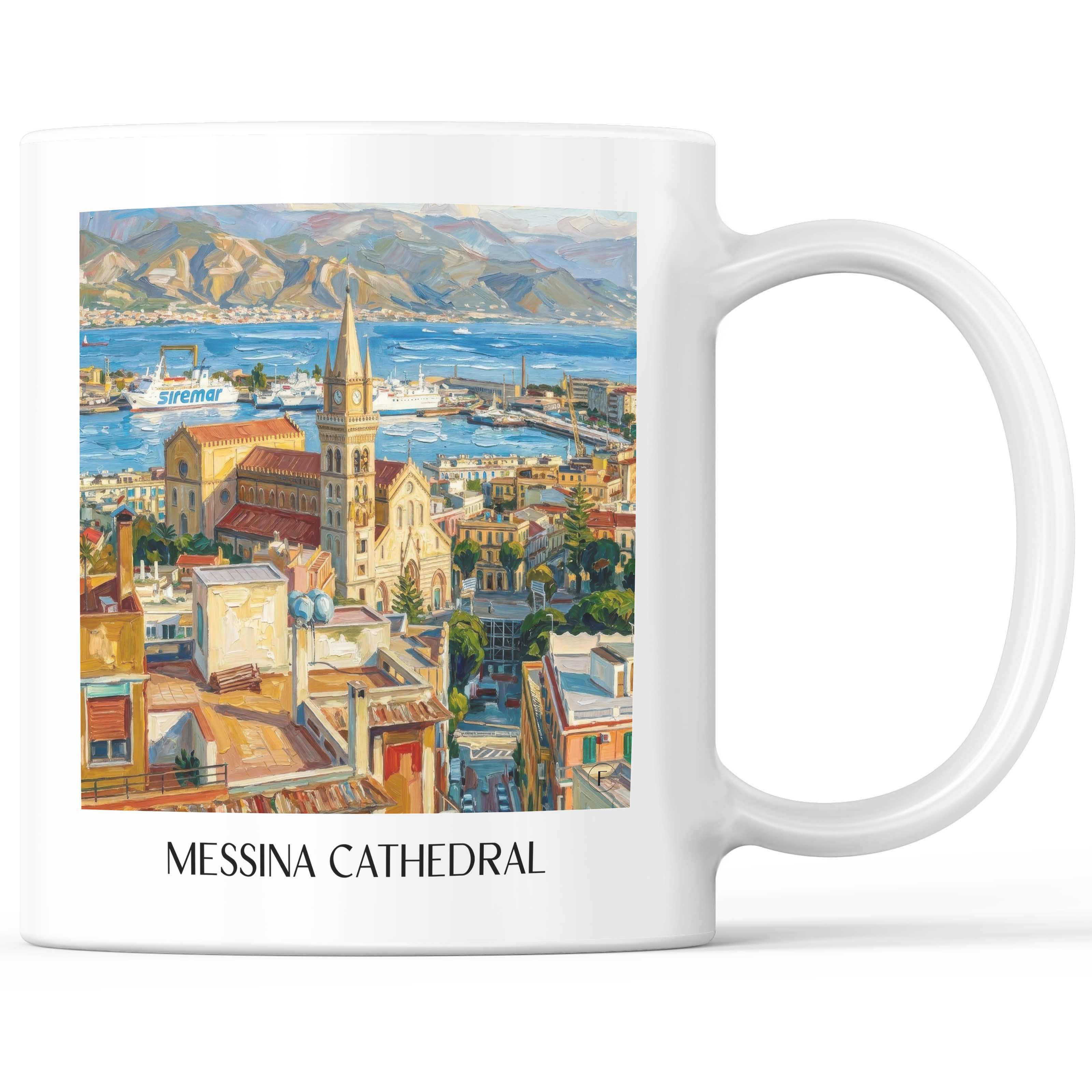 Kathedrale von Messina Kaffeebecher - Sizilien - Italien Becher - Kaffeetasse im Ölgemälde Stil