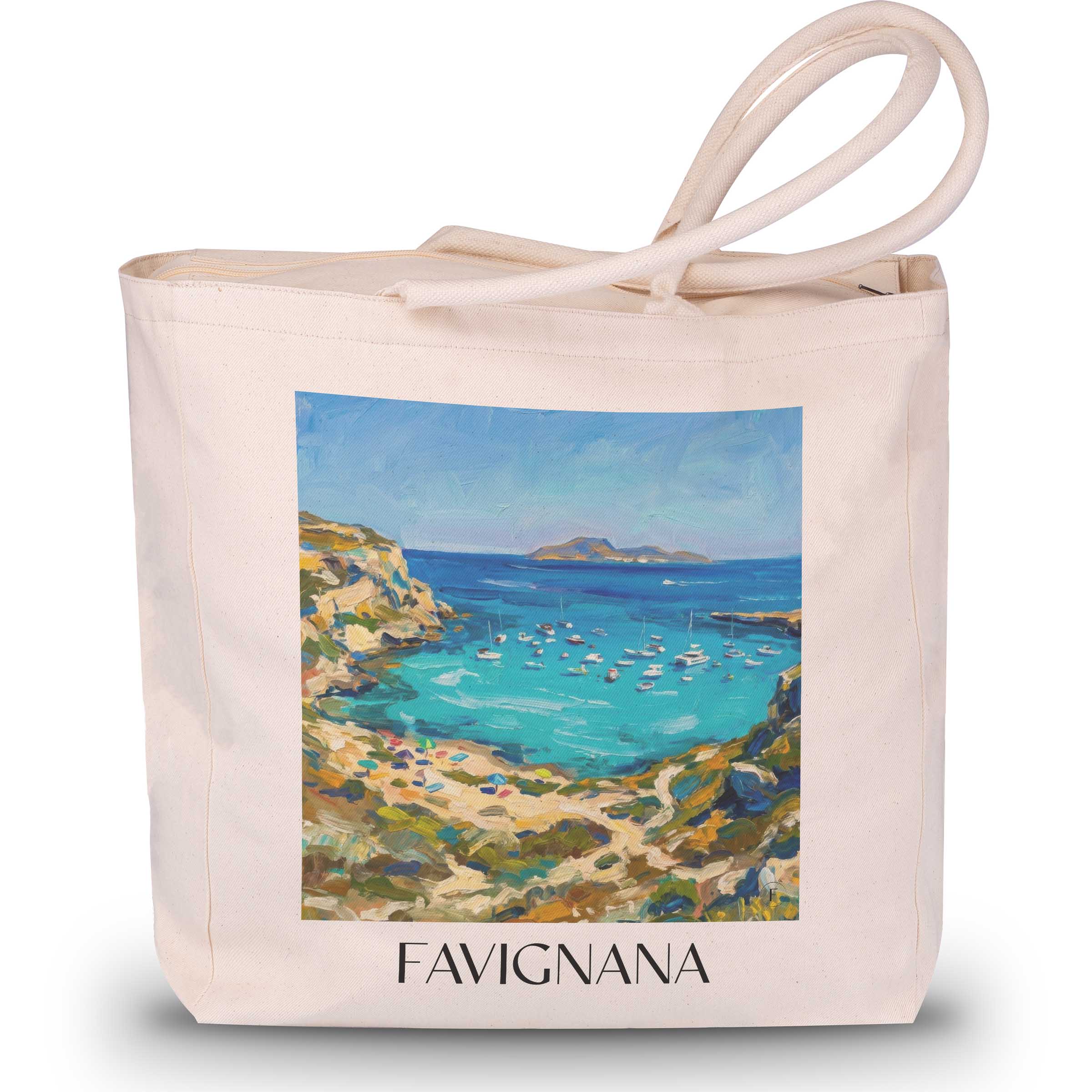 Favignana Shopping Tasche - Sizilien - Italien Tote Bag - Einkaufstasche im Ölgemälde Stil