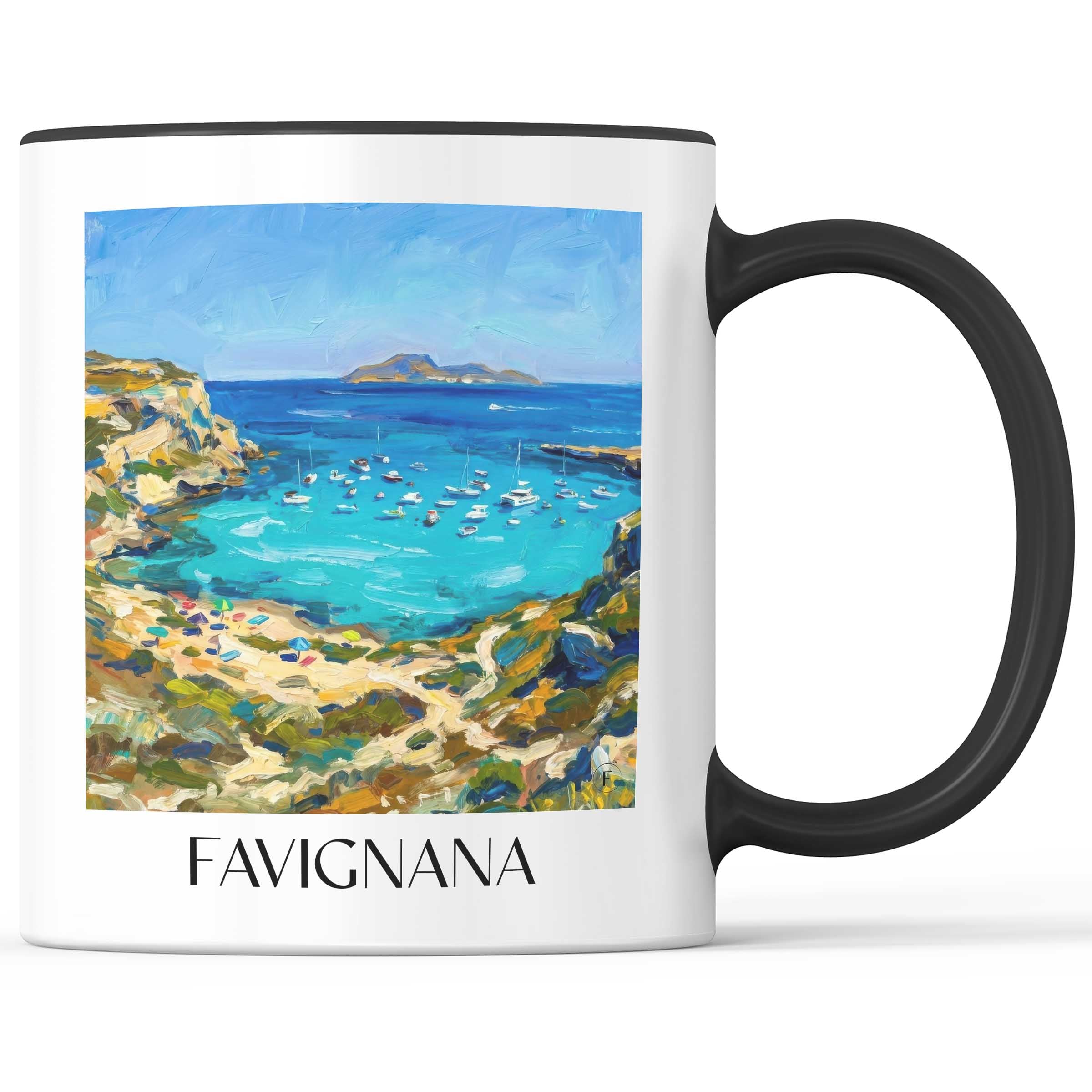 Favignana Kaffeebecher - Sizilien - Italien Becher - Kaffeetasse im Ölgemälde Stil