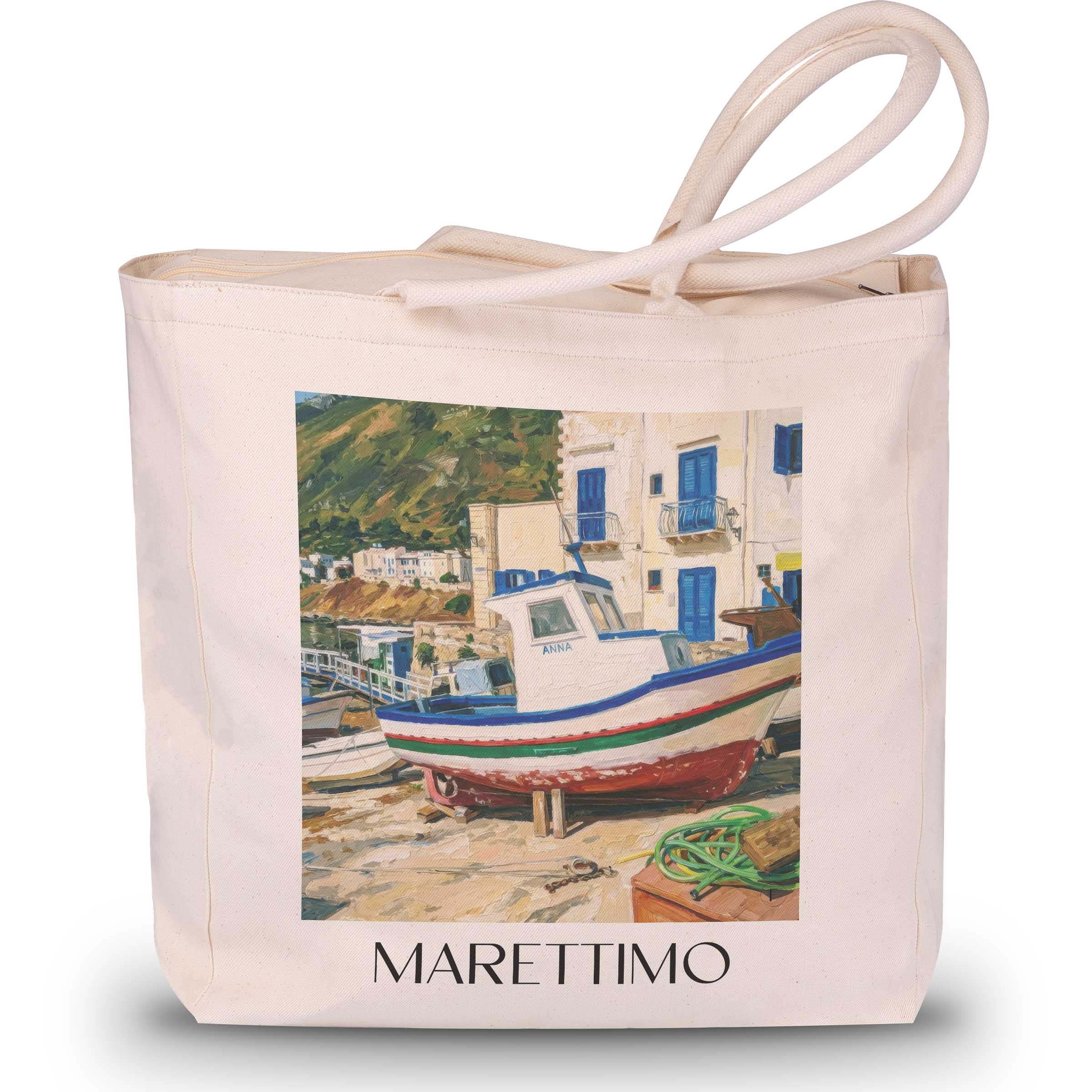 Marettimo Shopping Tasche - Sizilien - Italien Tote Bag - Einkaufstasche im Ölgemälde Stil