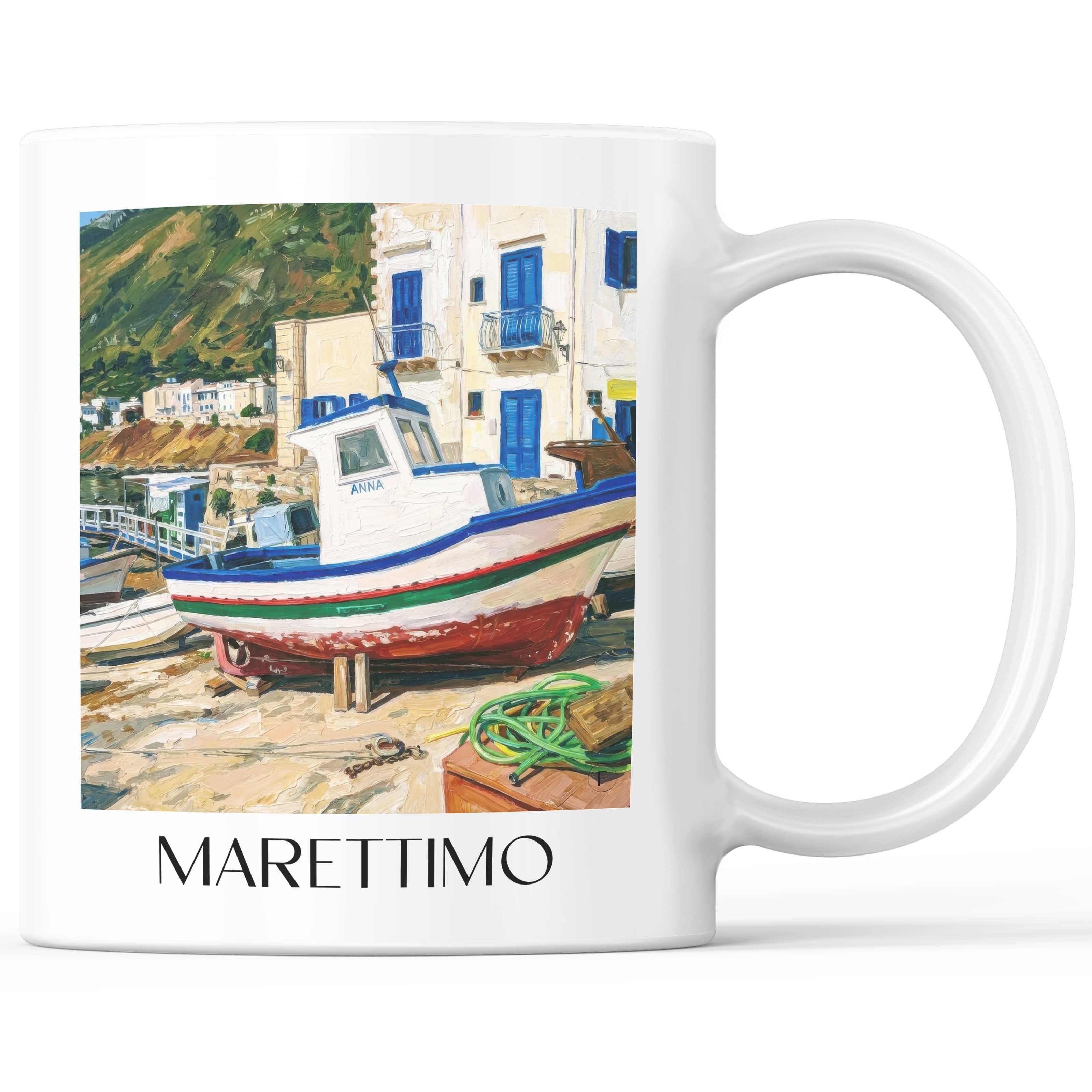 Marettimo Kaffeebecher - Sizilien - Italien Becher - Kaffeetasse im Ölgemälde Stil