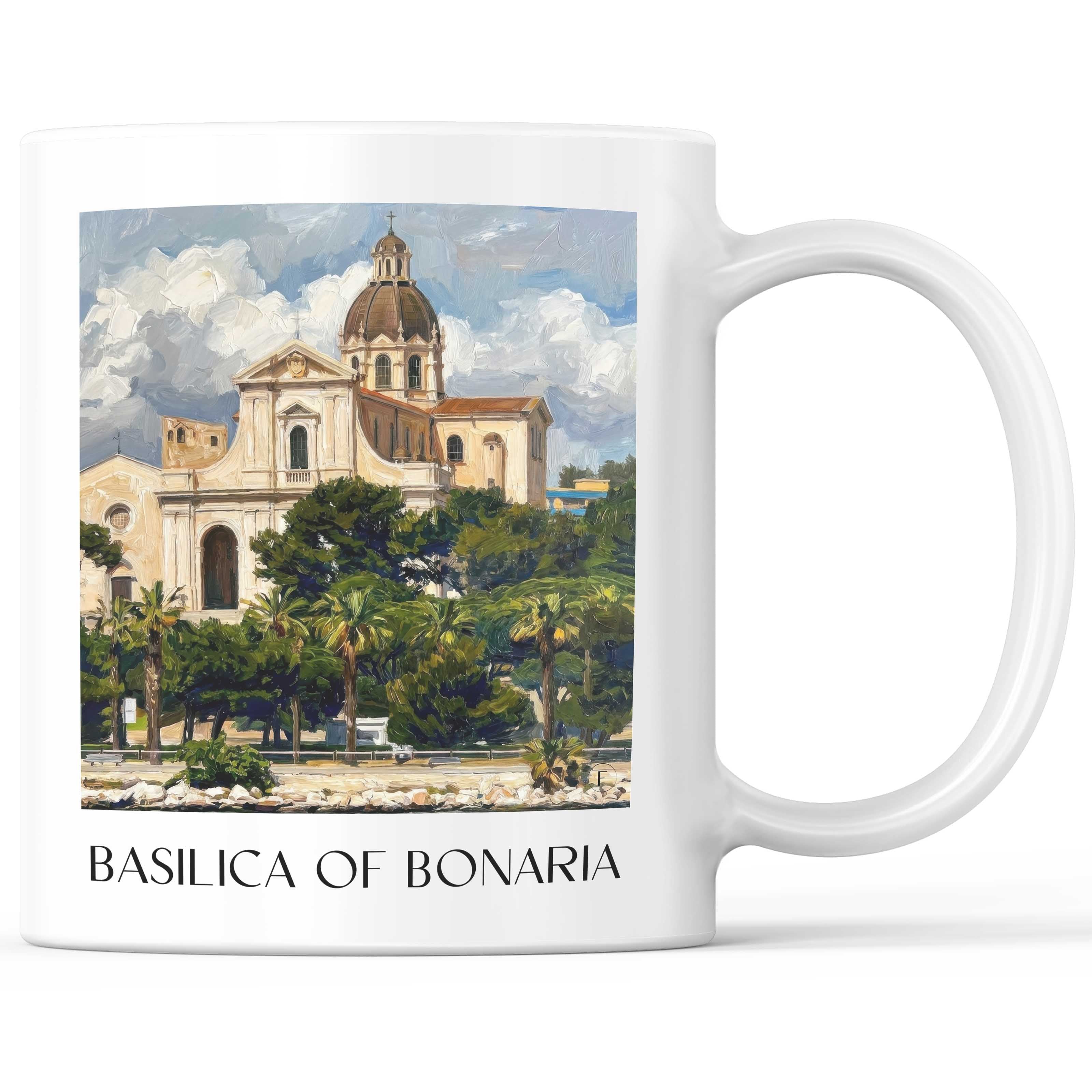 Basilika von Bonaria Kaffeebecher - Cagliari - Italien Becher - Kaffeetasse im Ölgemälde Stil