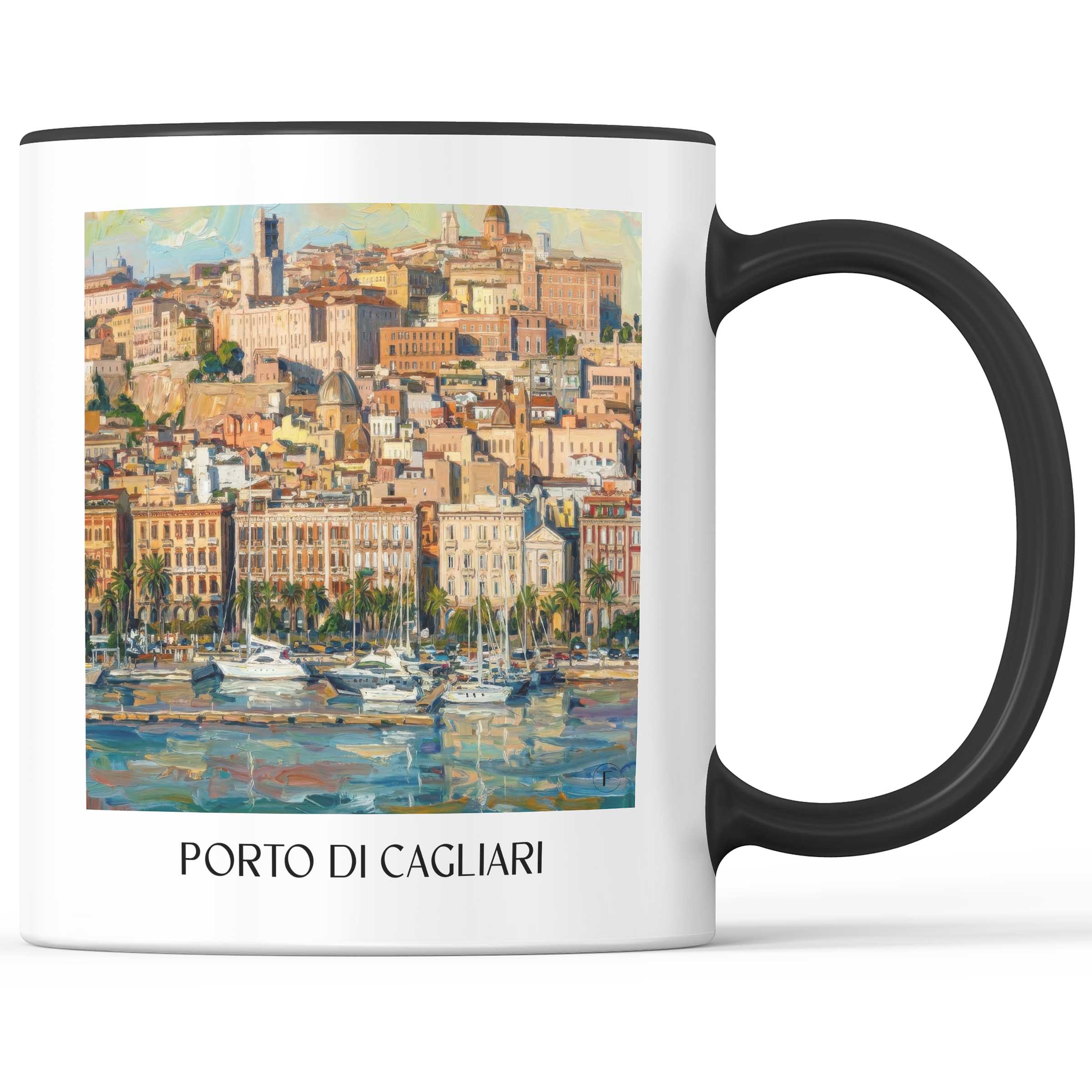 Porto di Cagliari Kaffeebecher - Sardinien - Italien Becher - Kaffeetasse im Ölgemälde Stil