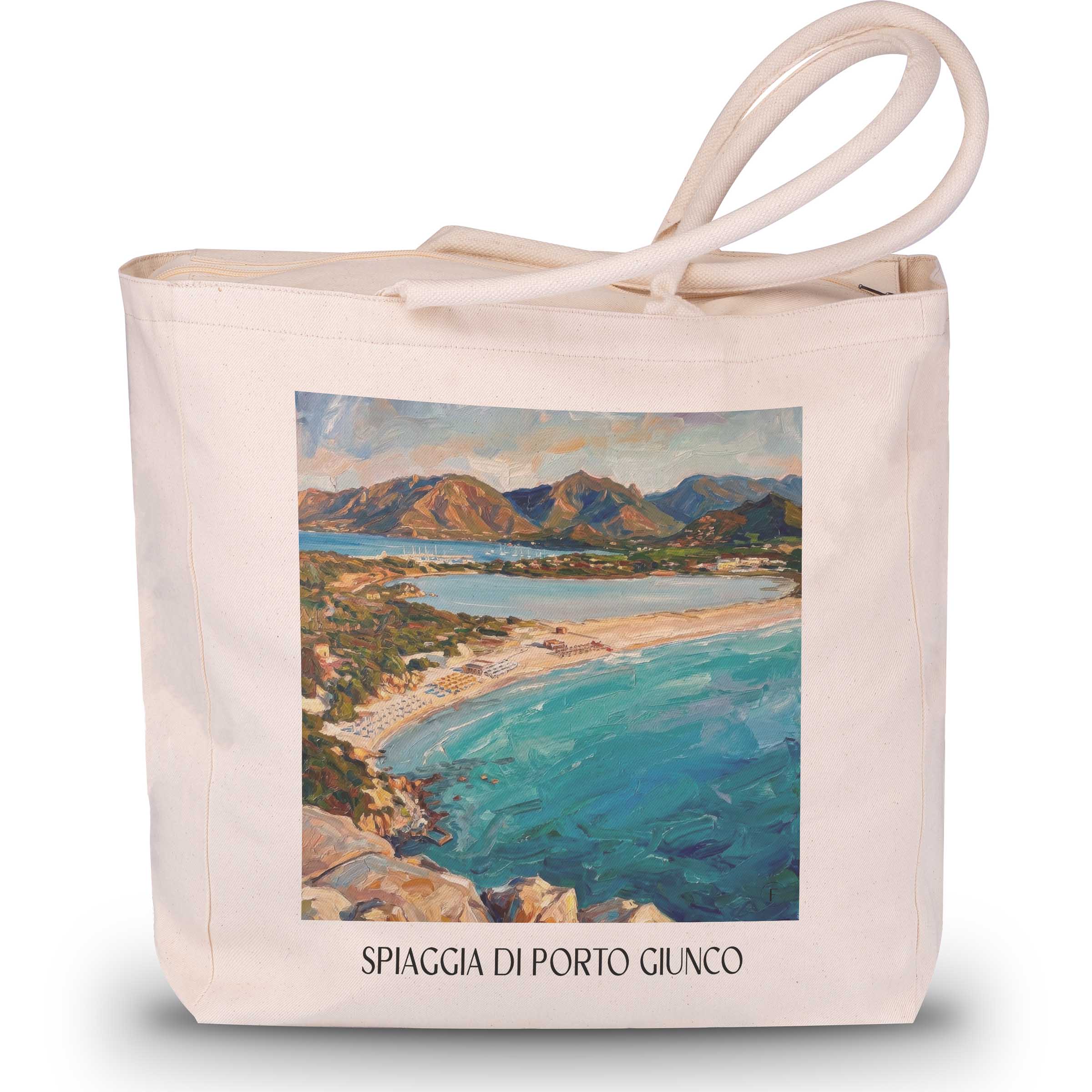Spiaggia di Porto Giunco Shopping Tasche - Sardinien - Italien Tote Bag - Einkaufstasche im Ölgemälde Stil