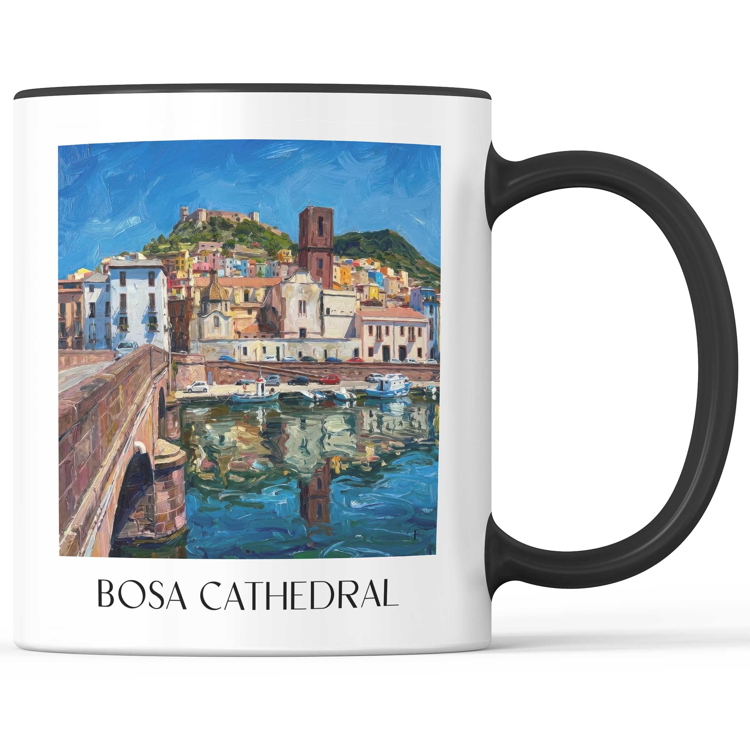 Kathedrale von Bosa Kaffeebecher - Sardinien - Italien Becher - Kaffeetasse im Ölgemälde Stil