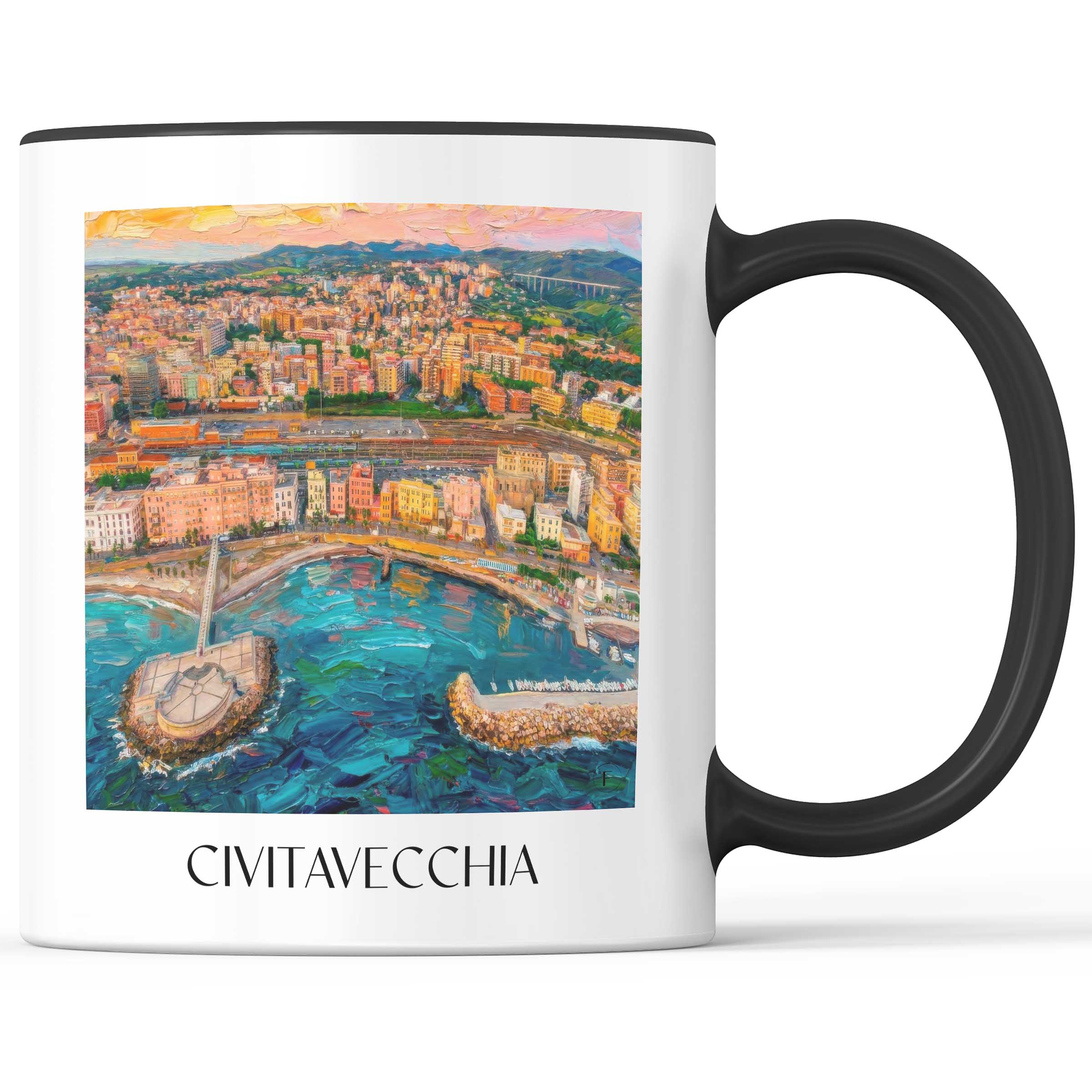 Civitavecchia Kaffeebecher - Latium - Italien Becher - Kaffeetasse im Ölgemälde Stil