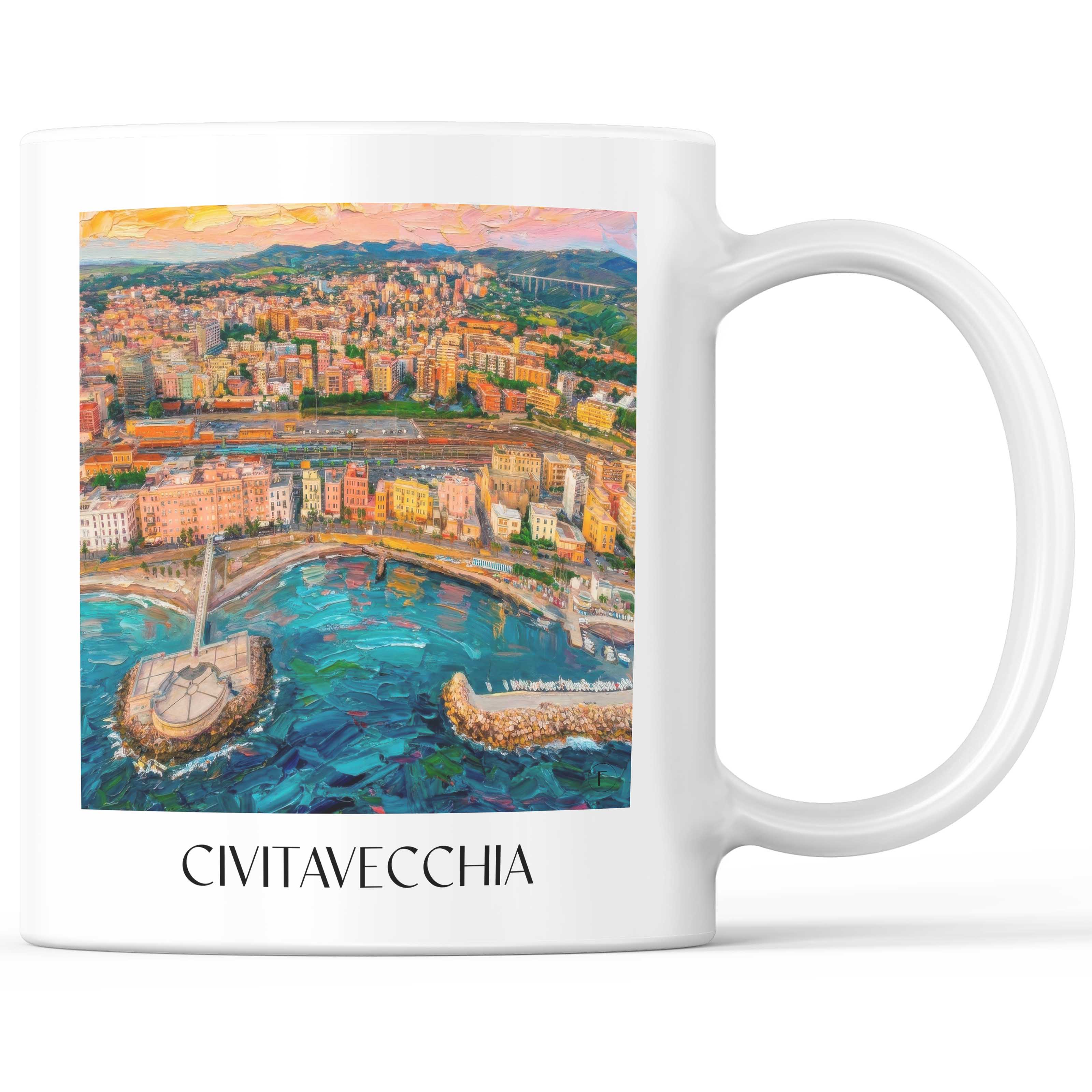 Civitavecchia Kaffeebecher - Latium - Italien Becher - Kaffeetasse im Ölgemälde Stil