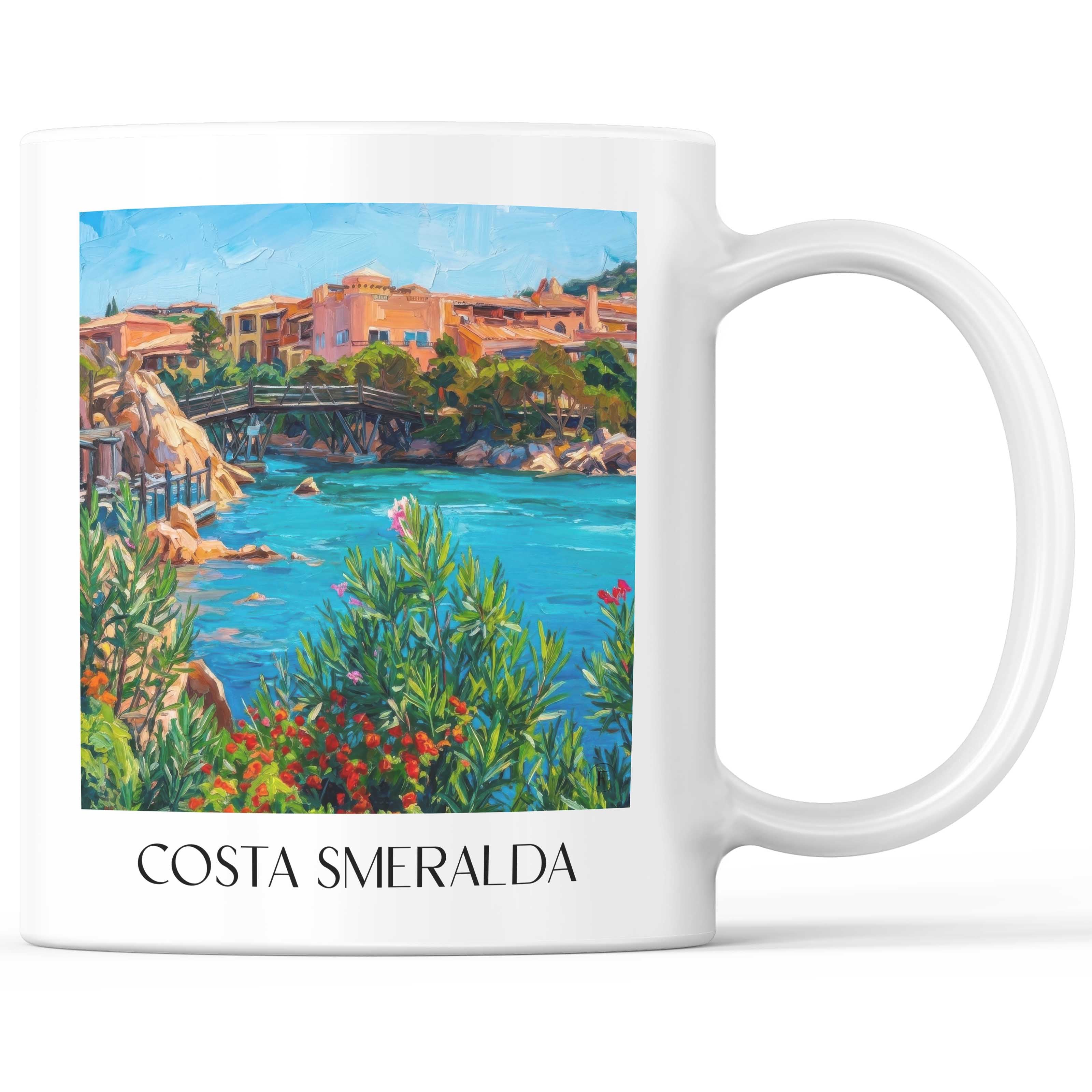 Costa Smeralda Kaffeebecher - Porto Cervo - Italien Becher - Kaffeetasse im Ölgemälde Stil