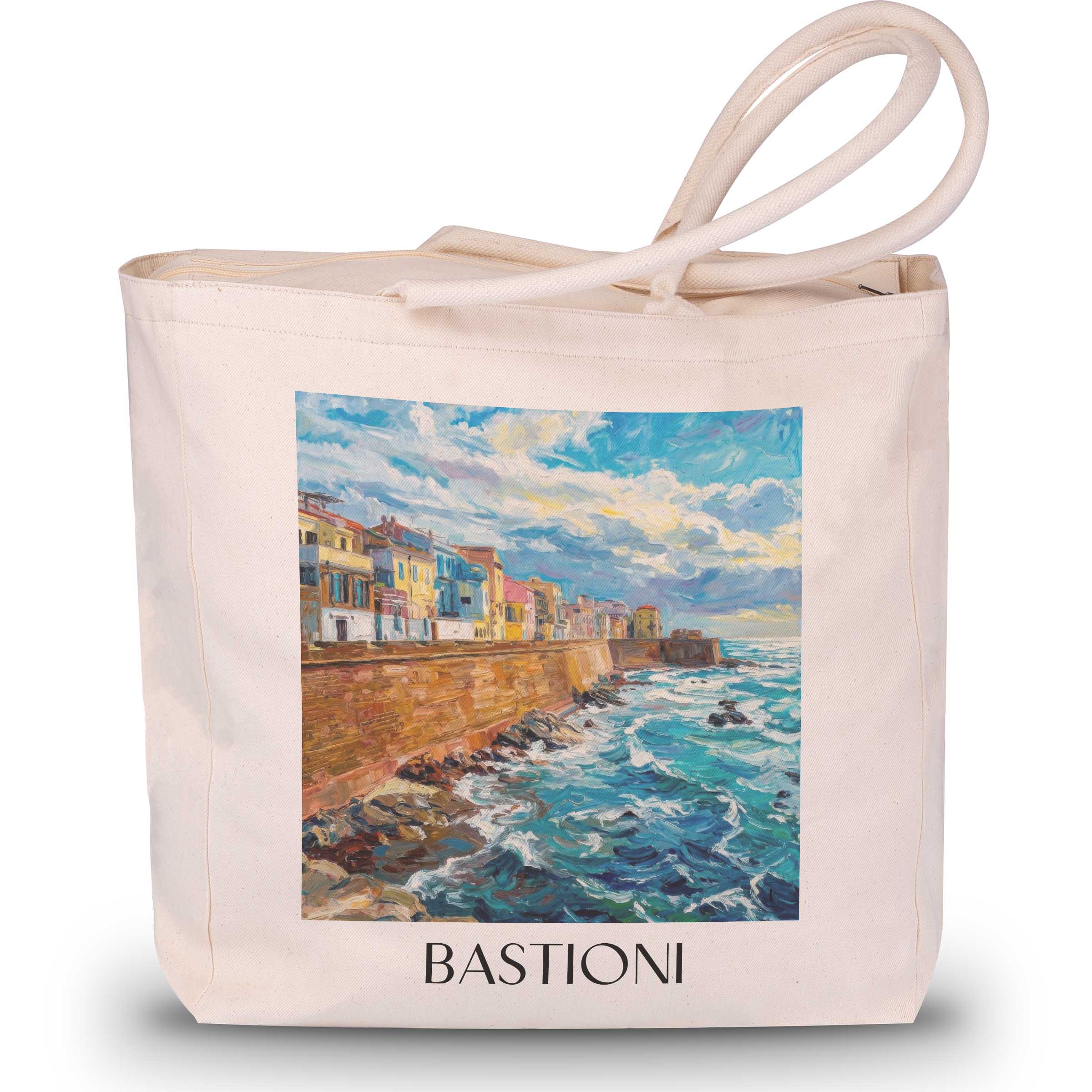 Bastioni Shopping Tasche - Alghero - Italien Tote Bag - Einkaufstasche im Ölgemälde Stil