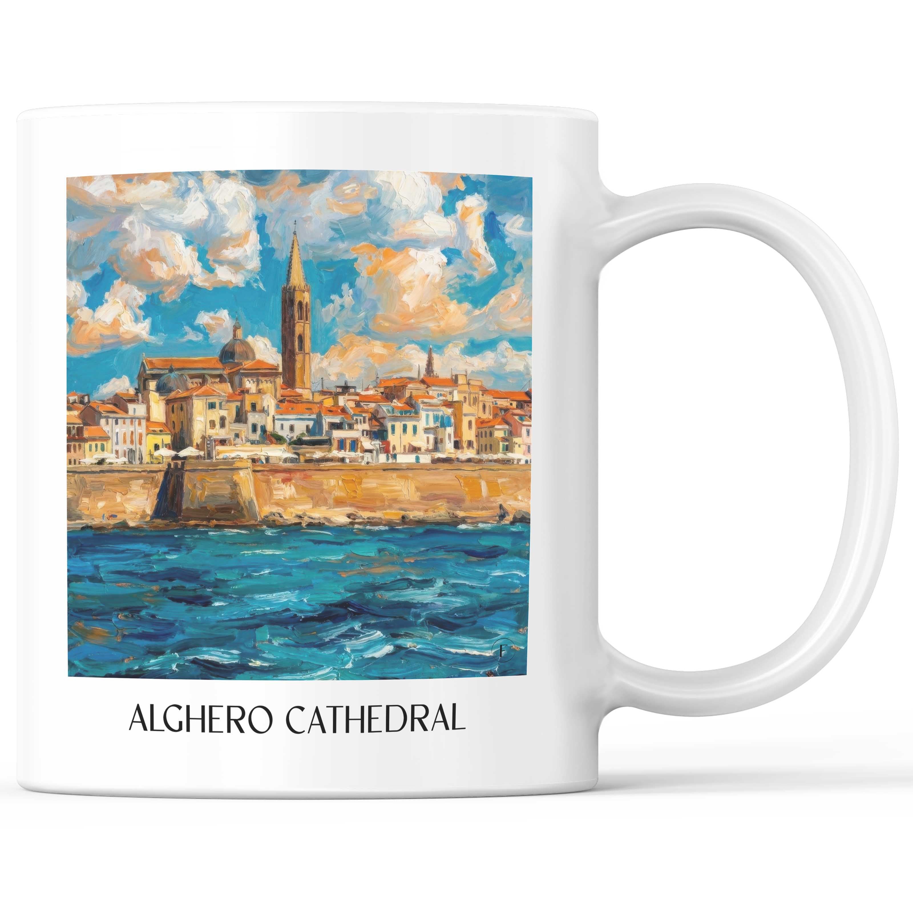 Kathedrale von Alghero Kaffeebecher - Sardinien - Italien Becher - Kaffeetasse im Ölgemälde Stil