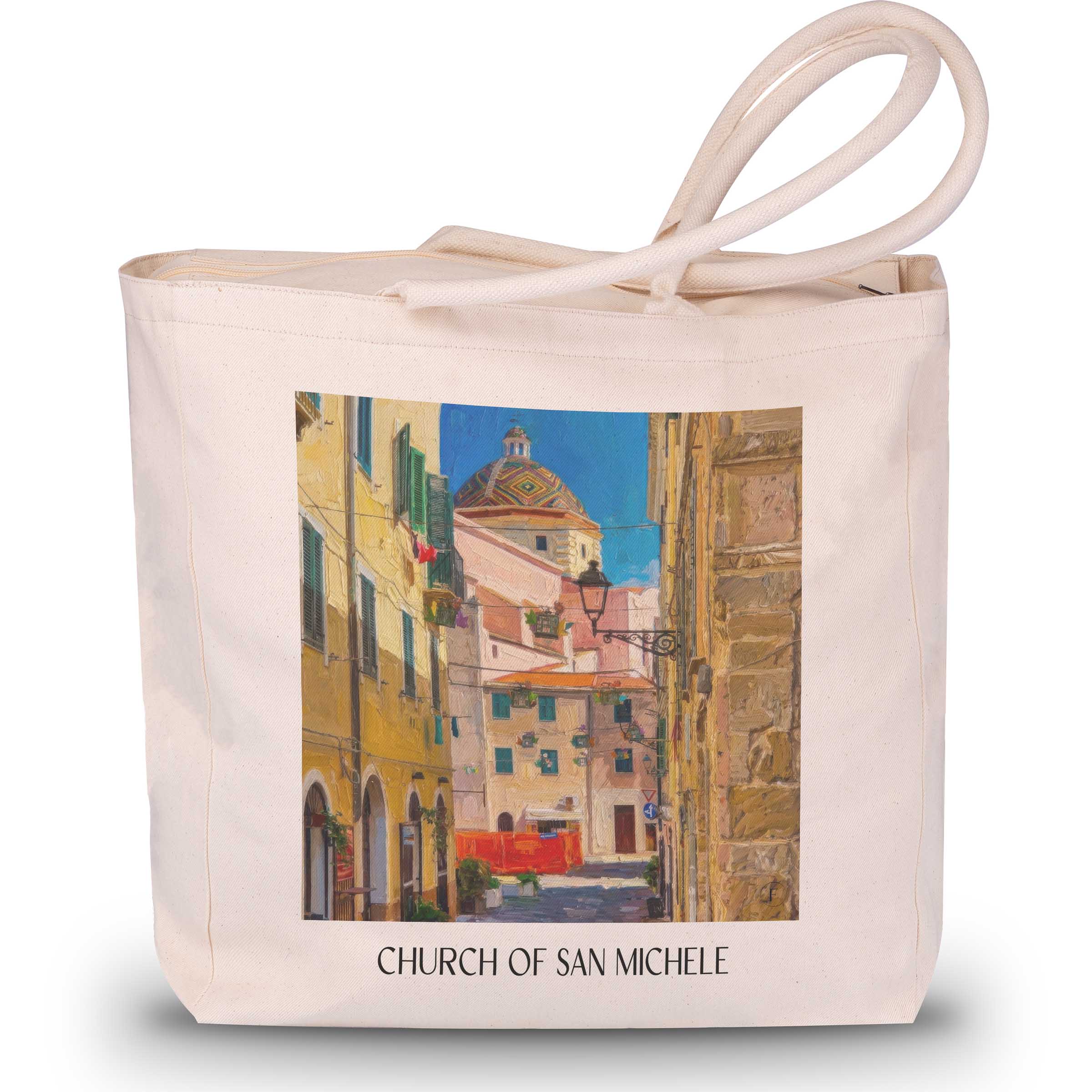 Chiesa di San Michele Shopping Tasche - Alghero - Italien Tote Bag - Einkaufstasche im Ölgemälde Stil