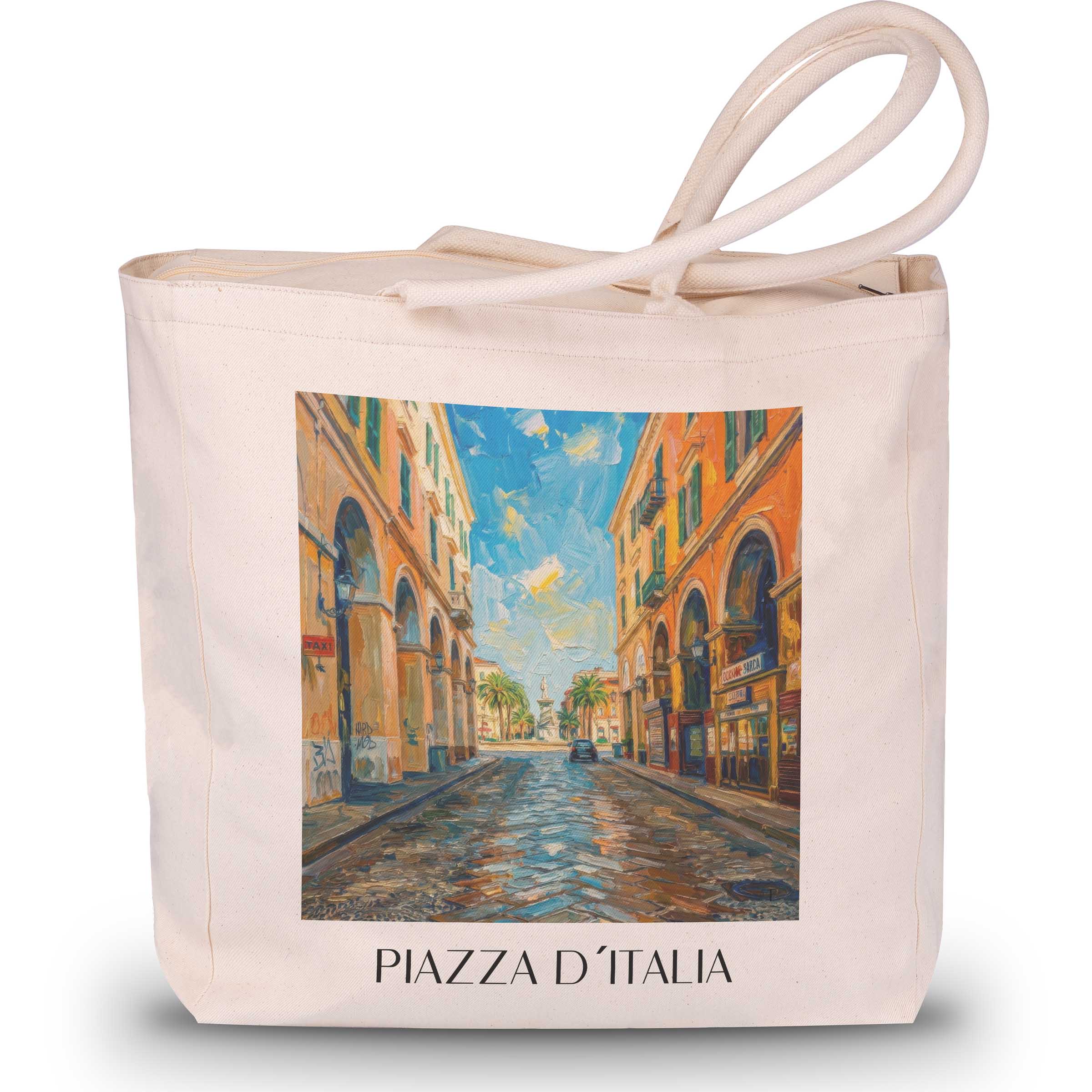 piazza-d´italia-sassari-italien-einkaufstasche-oil-painting-oelgemaelde