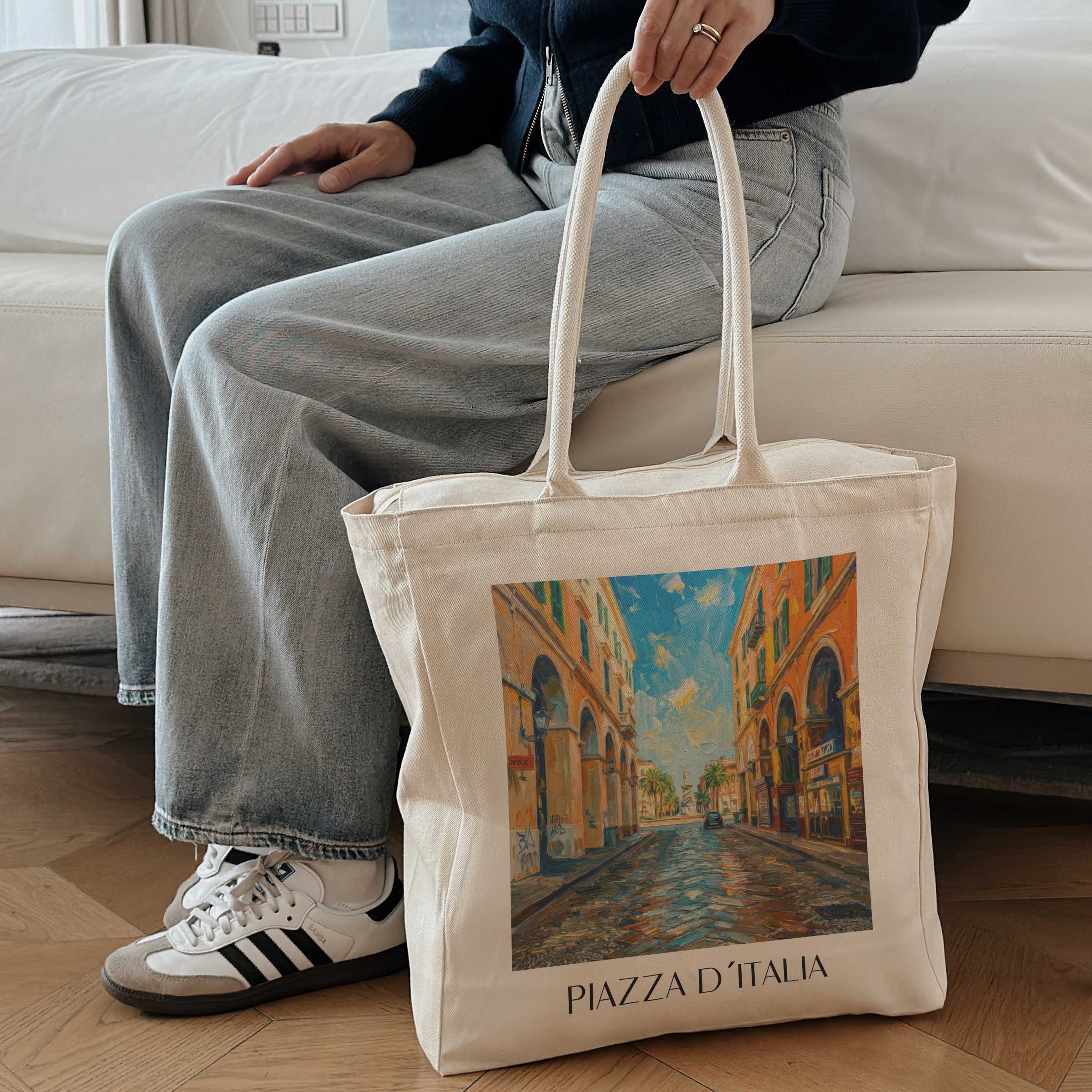piazza-d´italia-sassari-italien-einkaufstasche-oil-painting-oelgemaelde