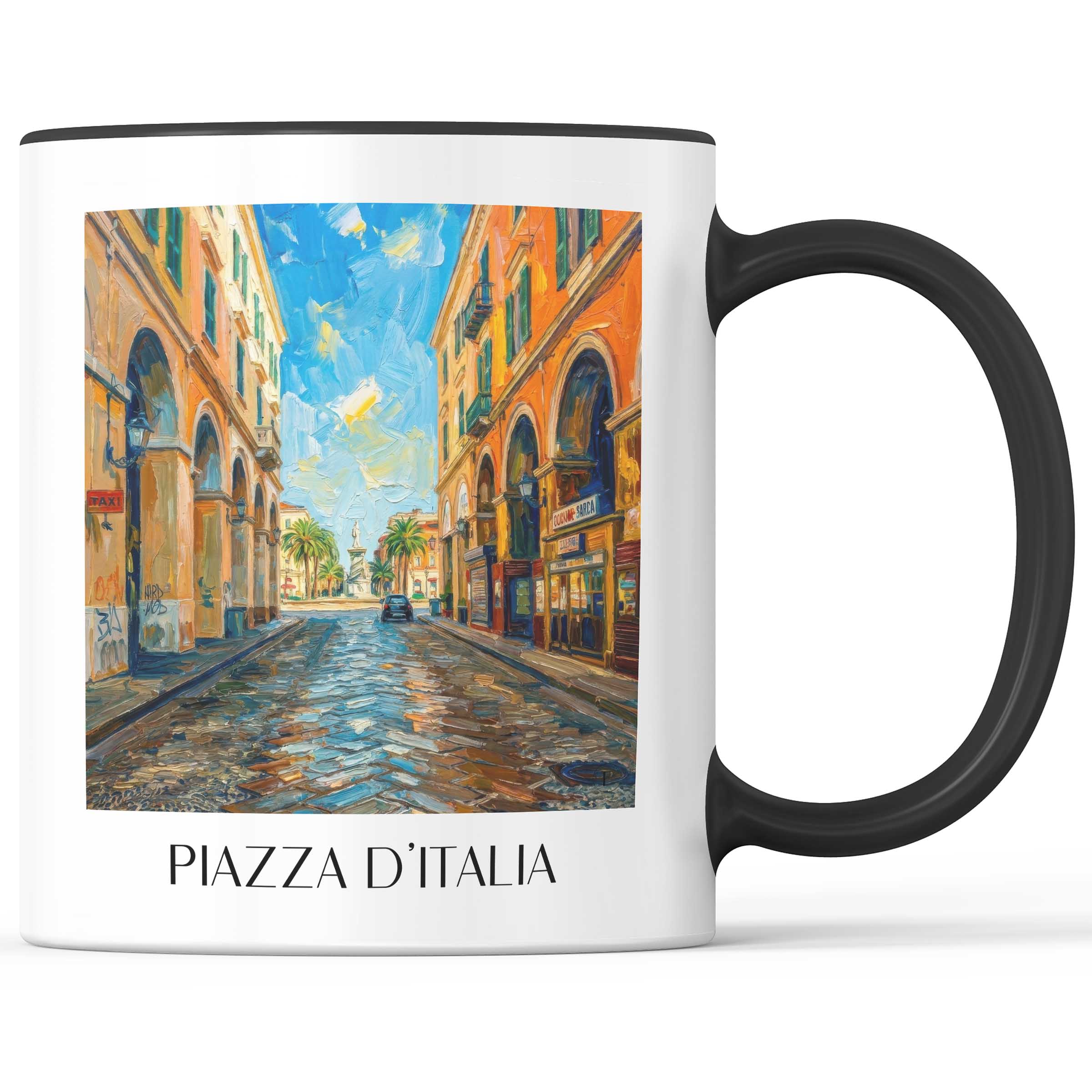 Piazza d´Italia Kaffeebecher - Sassari - Italien Becher - Kaffeetasse im Ölgemälde Stil
