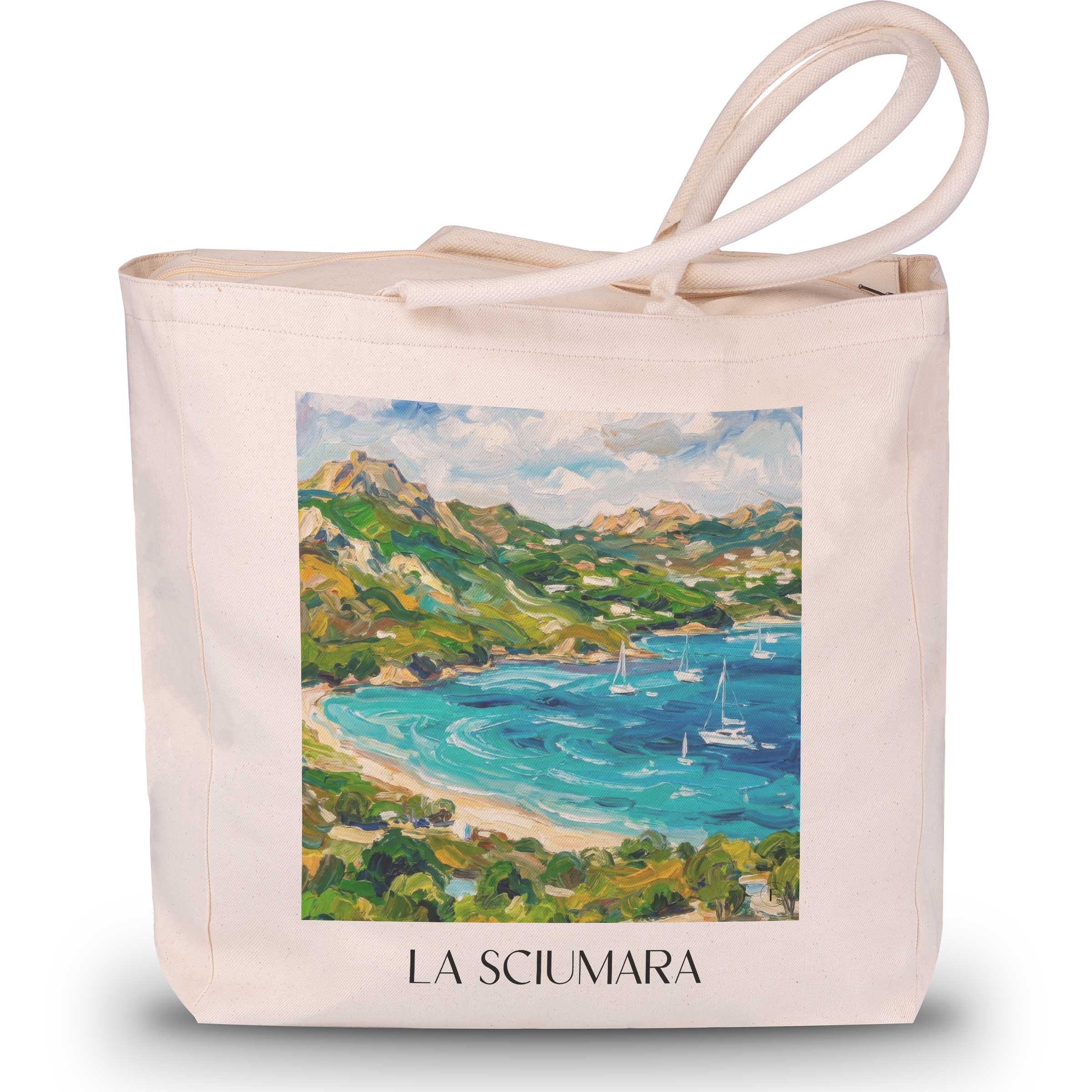 La Sciumara Shopping Tasche - Palau - Italien Tote Bag - Einkaufstasche im Ölgemälde Stil