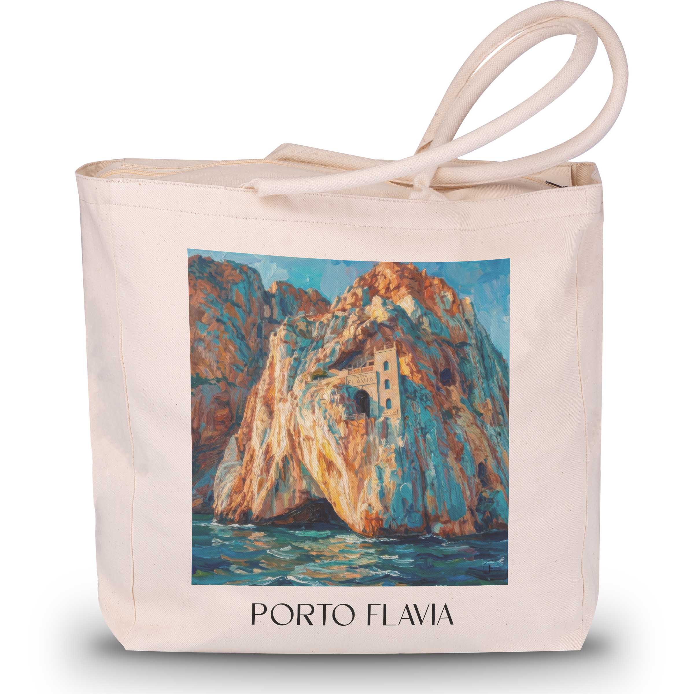 Porto Flavia Shopping Tasche - Masua - Italien Tote Bag - Einkaufstasche im Ölgemälde Stil