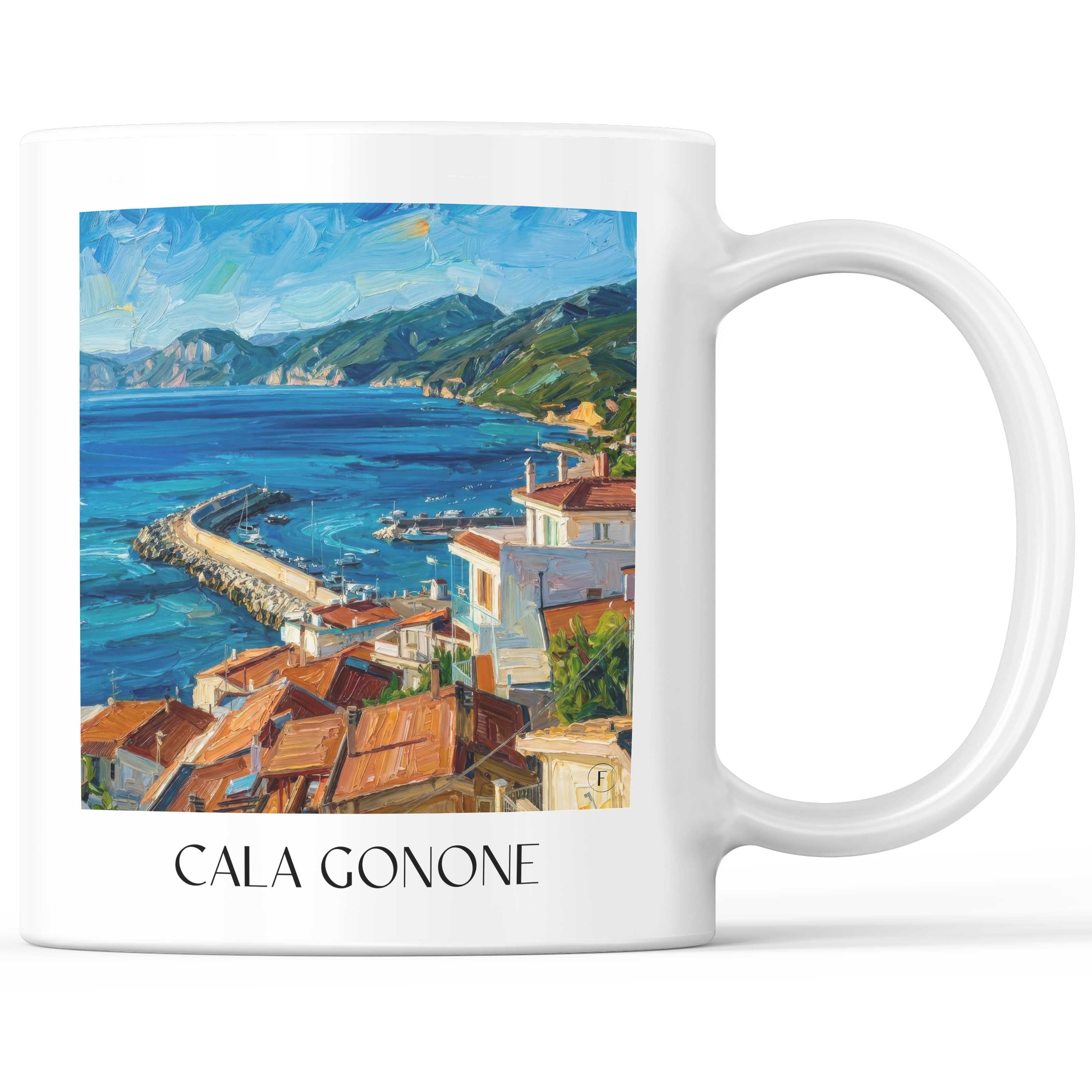 Cala Gonone Kaffeebecher - Sardinien - Italien Becher - Kaffeetasse im Ölgemälde Stil