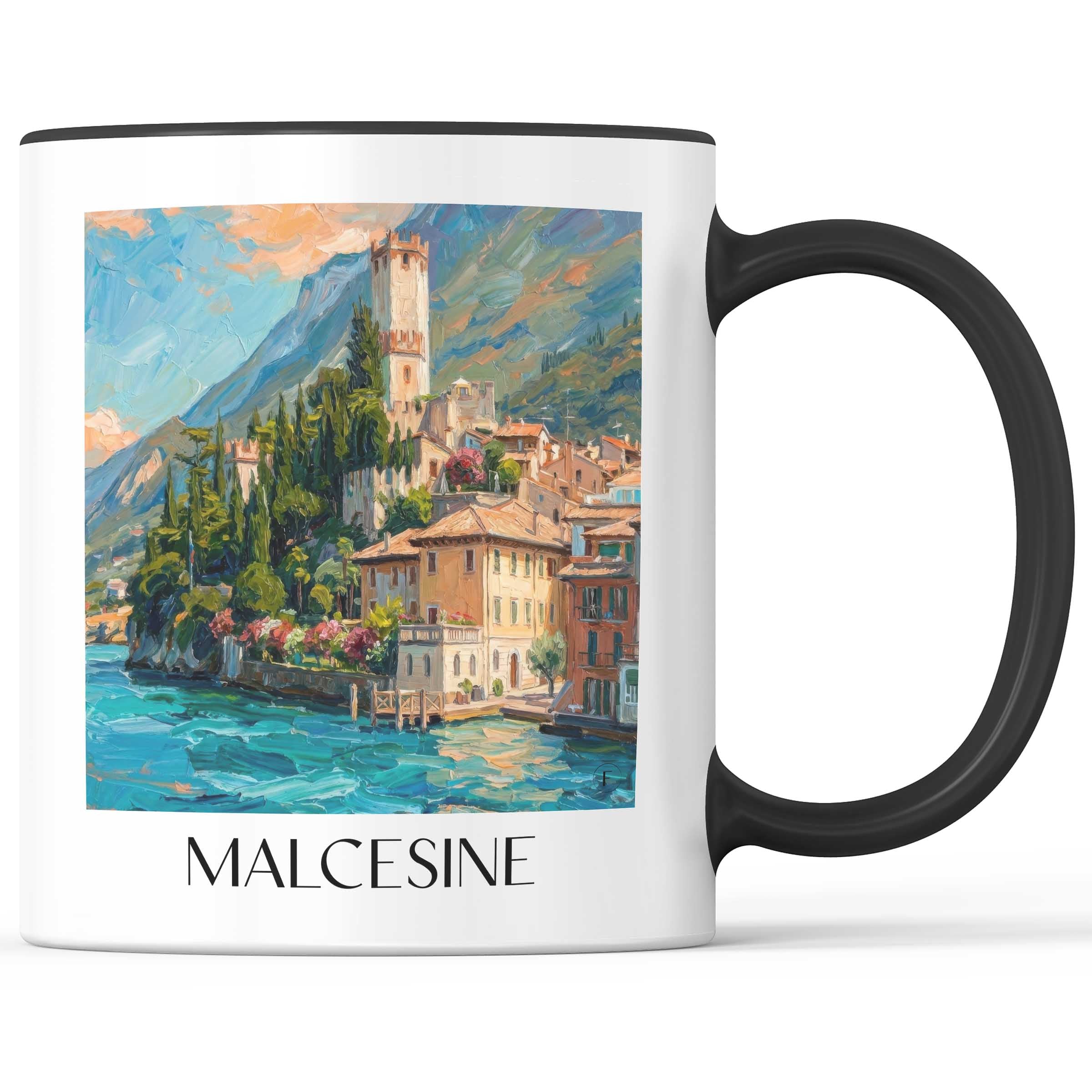 Malcesine Kaffeebecher - Venetien - Italien Becher - Kaffeetasse im Ölgemälde Stil