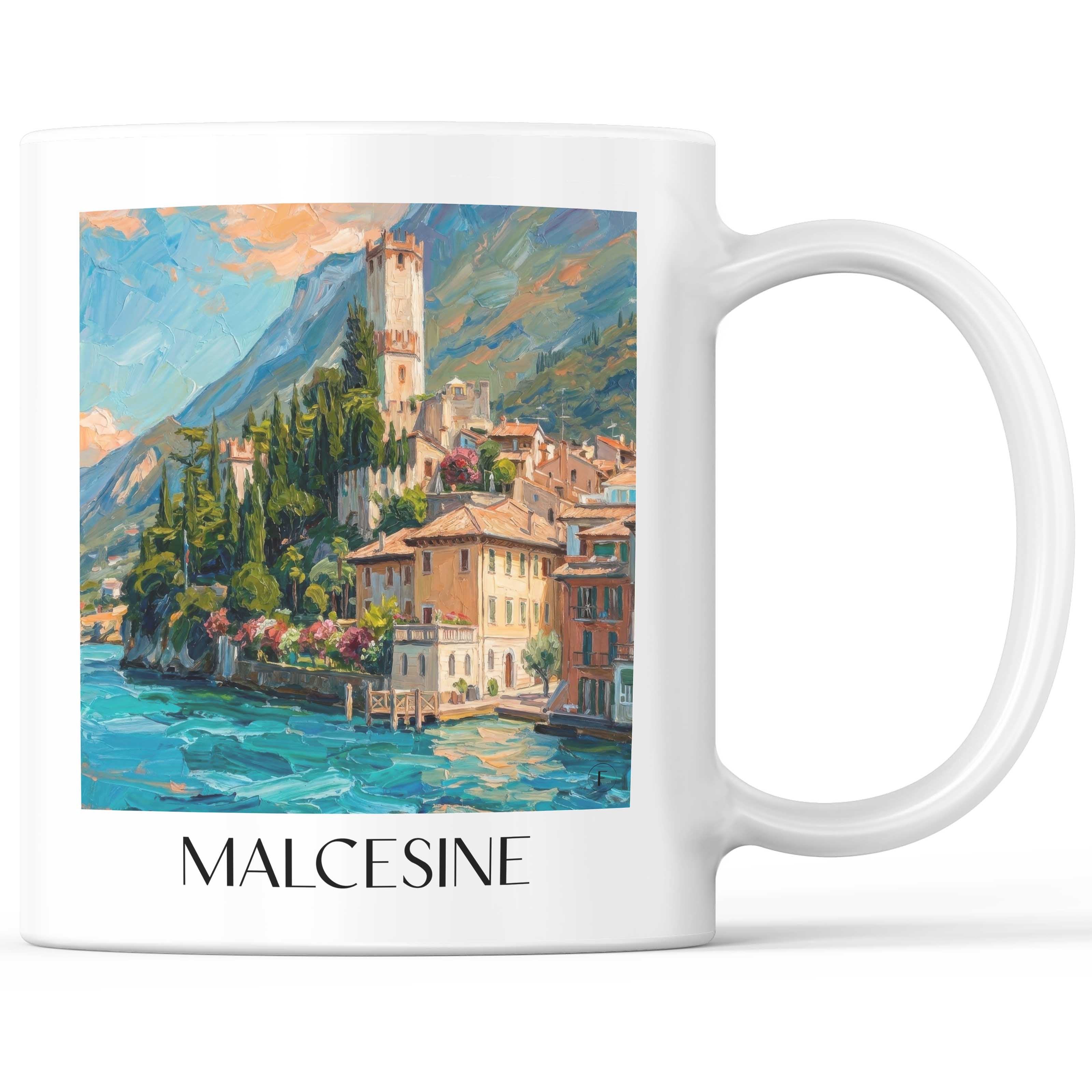 Malcesine Kaffeebecher - Venetien - Italien Becher - Kaffeetasse im Ölgemälde Stil