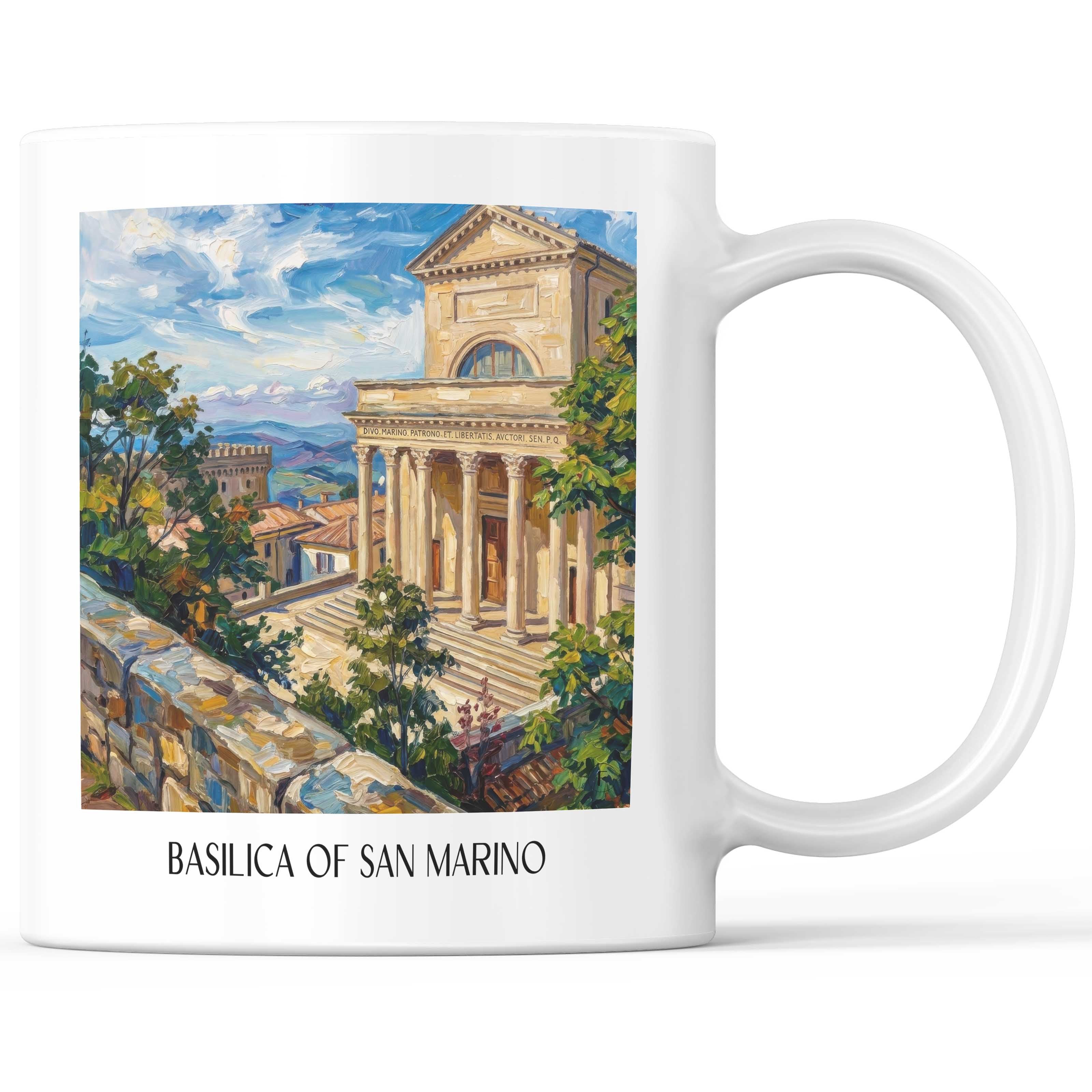 Basilika San Marino Kaffeebecher - Monte Titano - Italien Becher - Kaffeetasse im Ölgemälde Stil