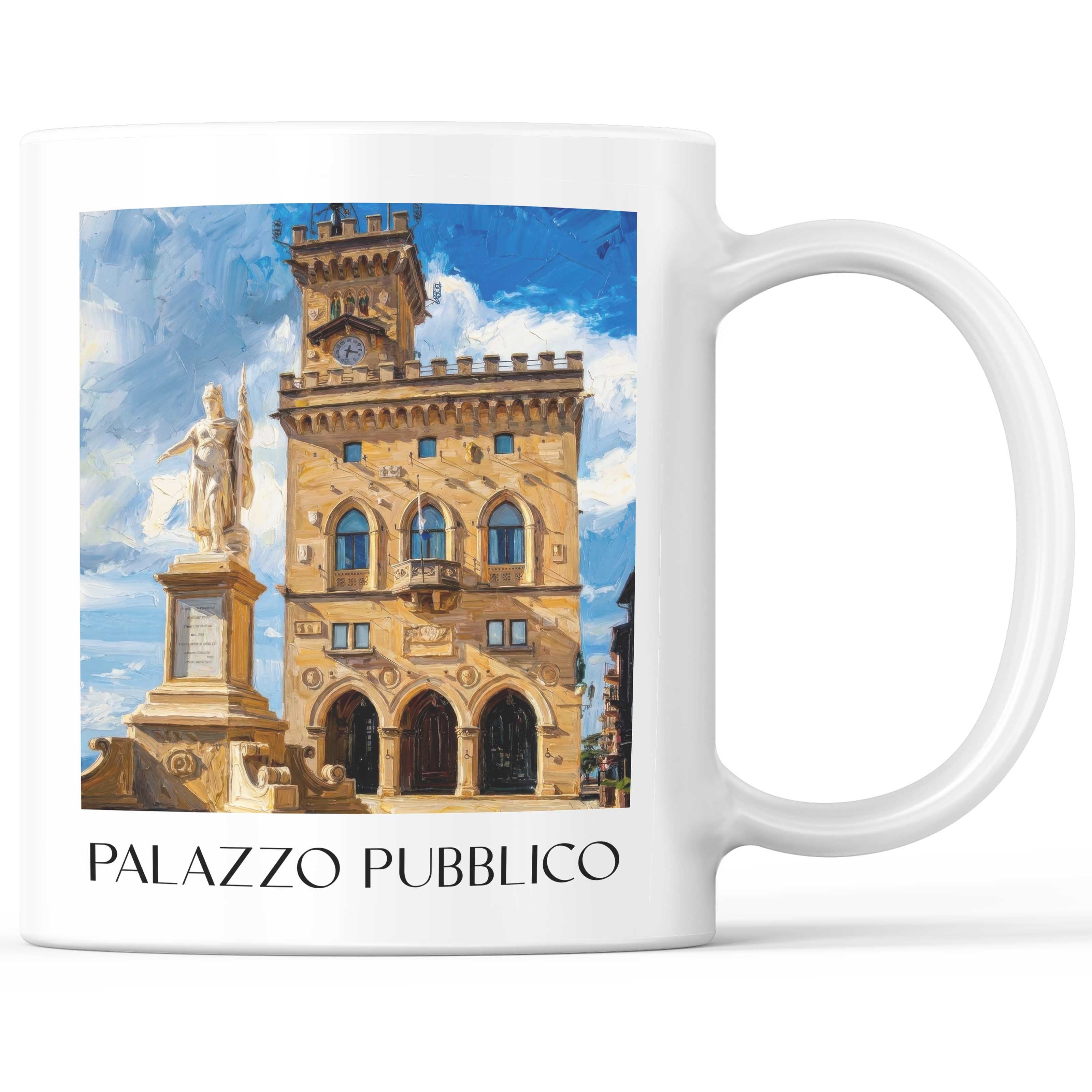 Palazzo Pubblico Kaffeebecher - San Marino - Italien Becher - Kaffeetasse im Ölgemälde Stil