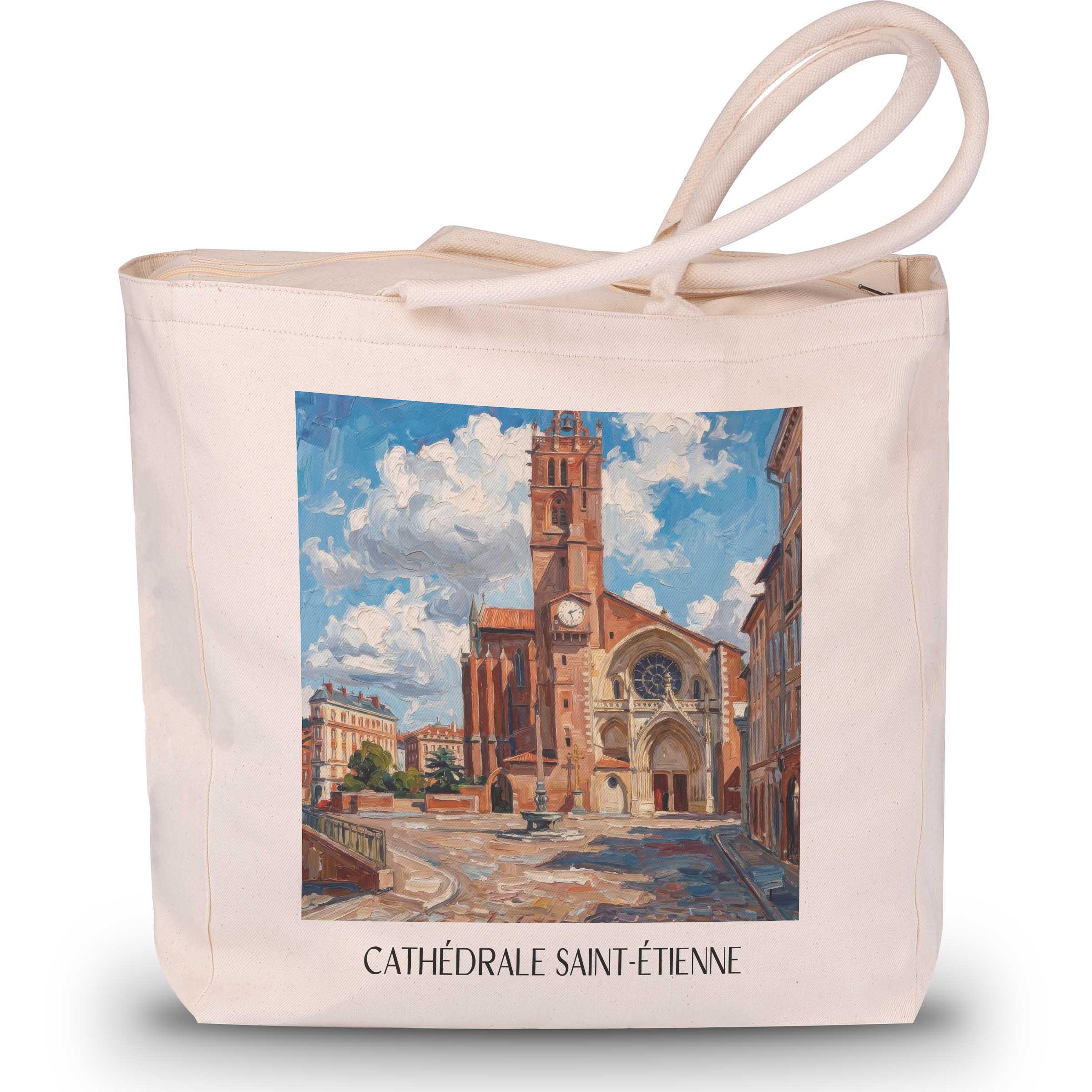 cathédrale-saint-étienne-toulouse-frankreich-einkaufstasche-oil-painting-oelgemaelde