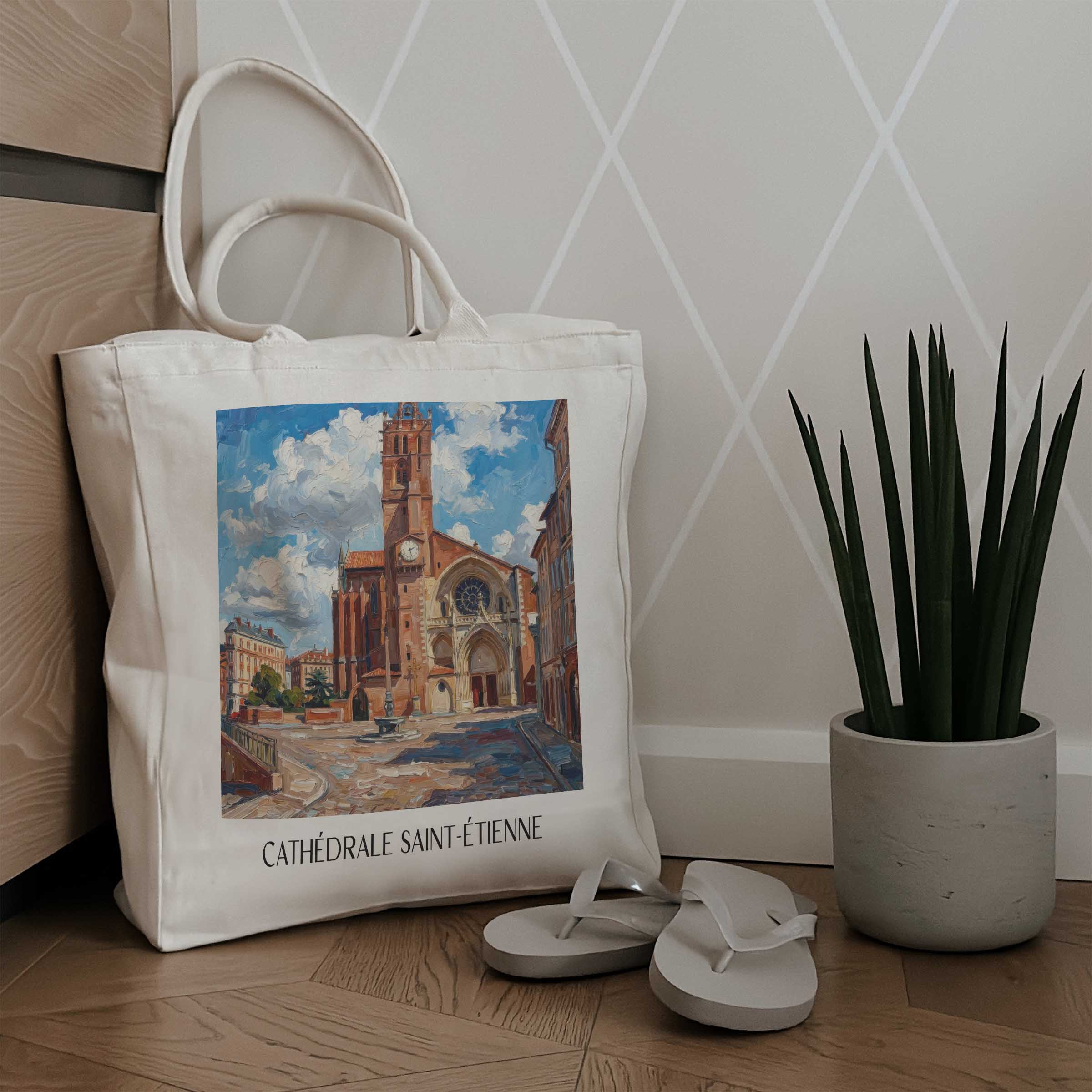 cathédrale-saint-étienne-toulouse-frankreich-einkaufstasche-oil-painting-oelgemaelde