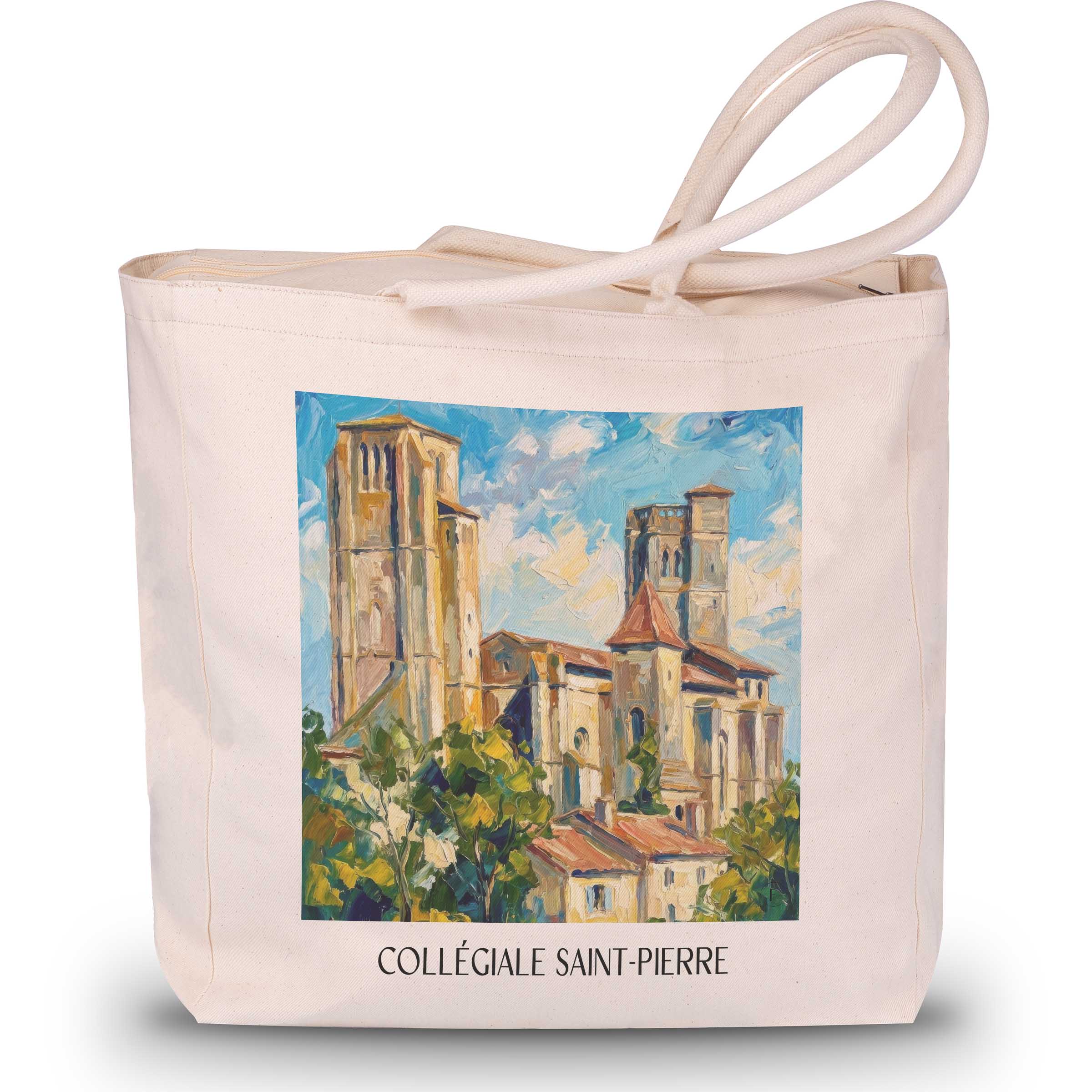 collégiale-saint-pierre-la-romieu-frankreich-einkaufstasche-oil-painting-oelgemaelde