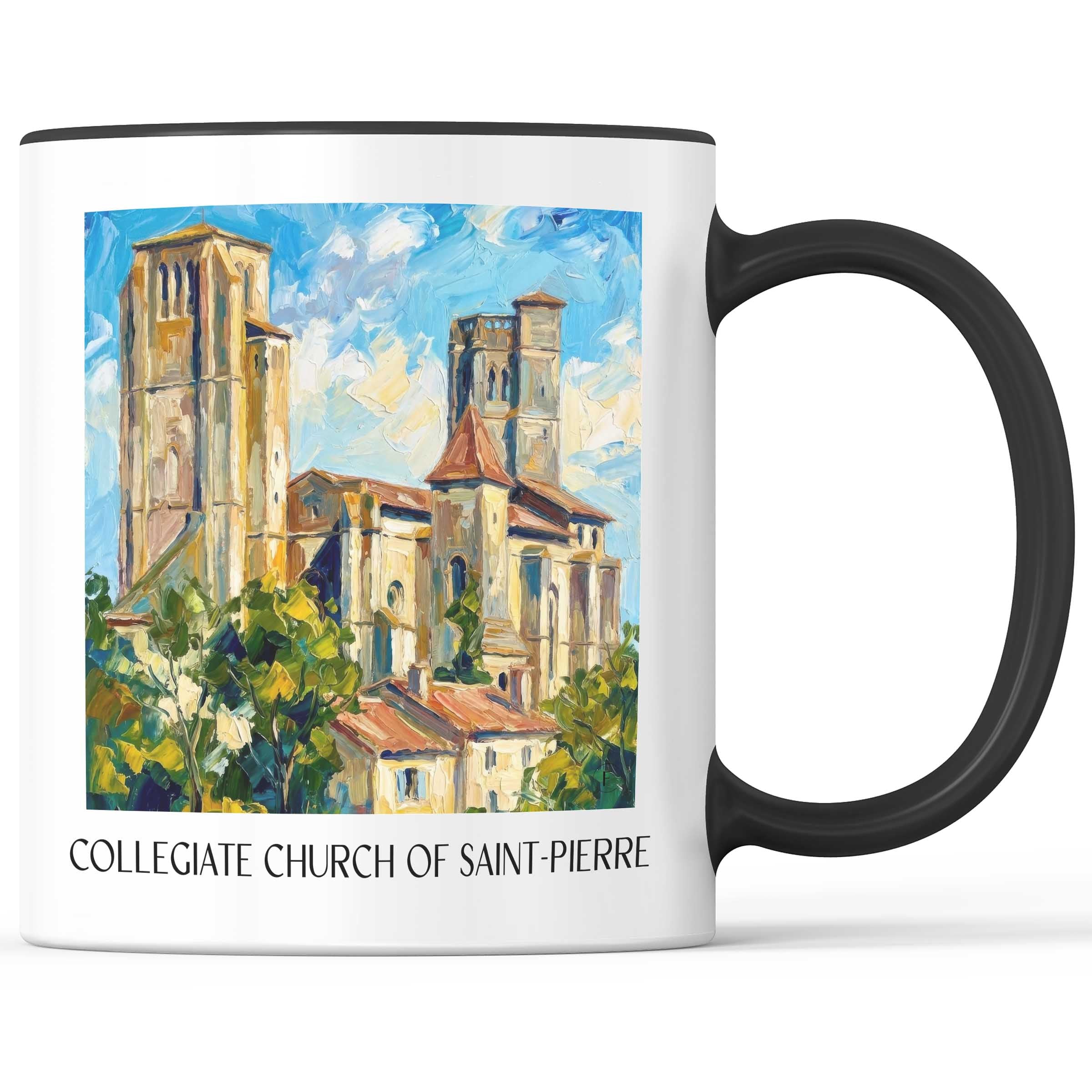 Collégiale Saint-Pierre Kaffeebecher - La Romieu - Frankreich Becher - Kaffeetasse im Ölgemälde Stil